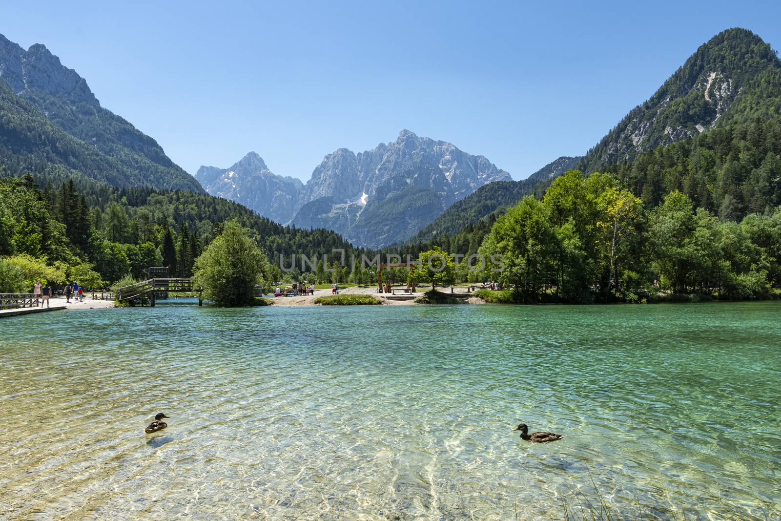 panoramic view of Jasna Lake in the vicinity of Kranjska Gora, Slovenia