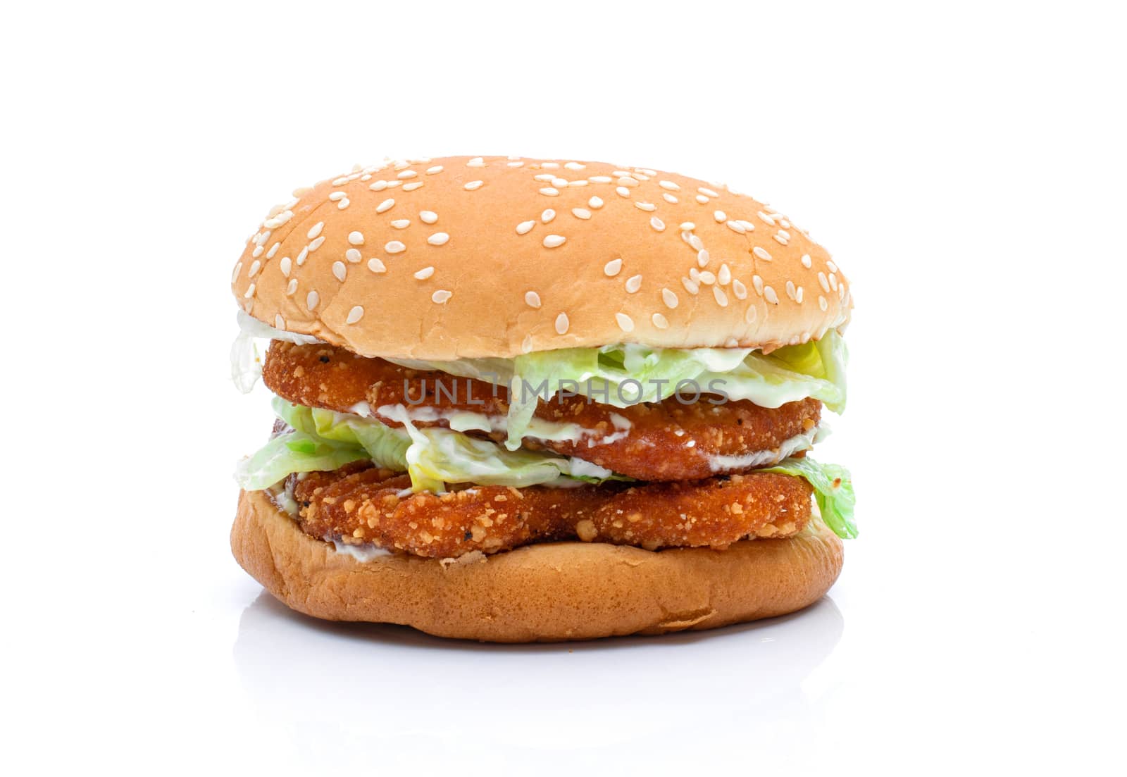 Hamburger a chicken on a white background by sompongtom