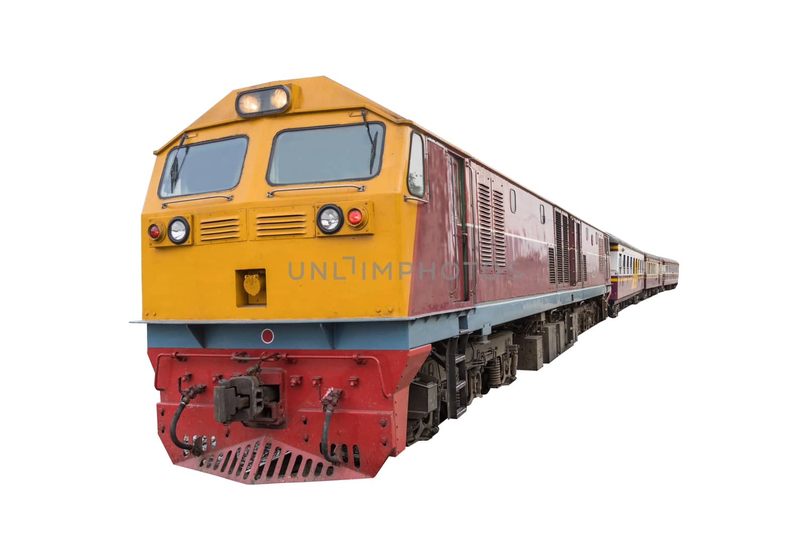 old Train and carriage bogie with isolated white background  