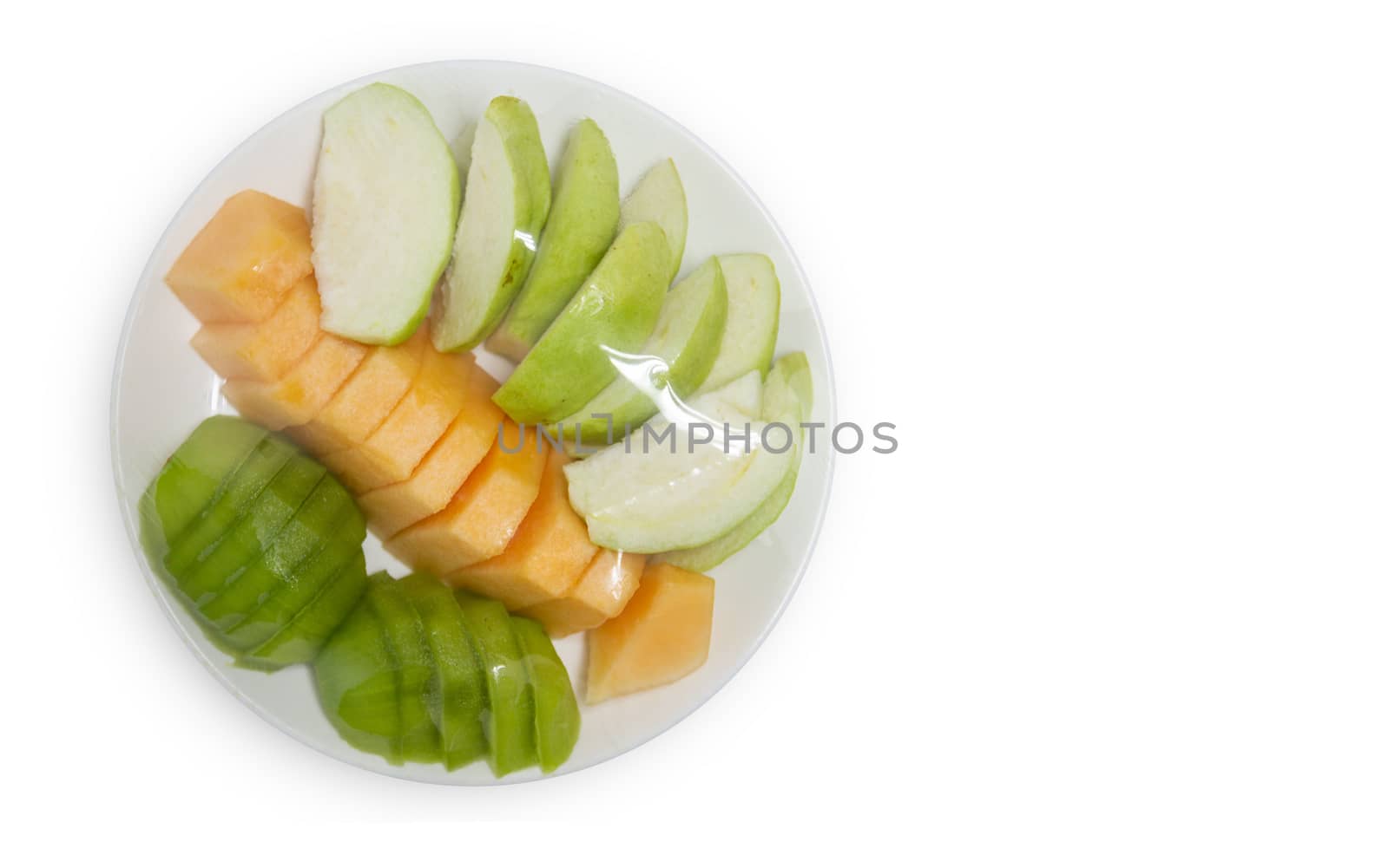 fruits which are wrapped with plastic film preservation, isolated white background copy space 