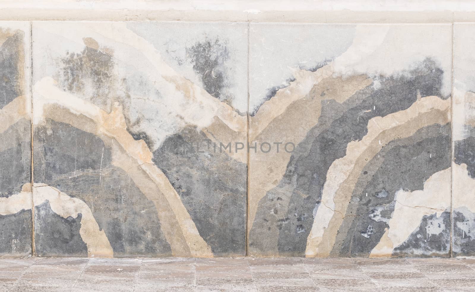 Background scene of grunge wall with sidewalk and copy space