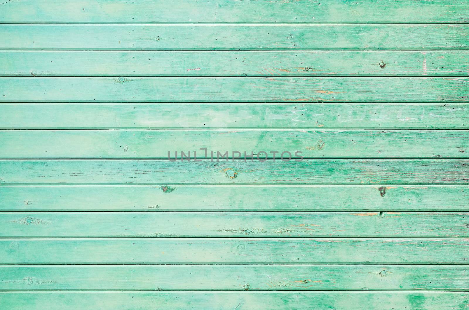 Teal painted wooden planks background texture with copy space