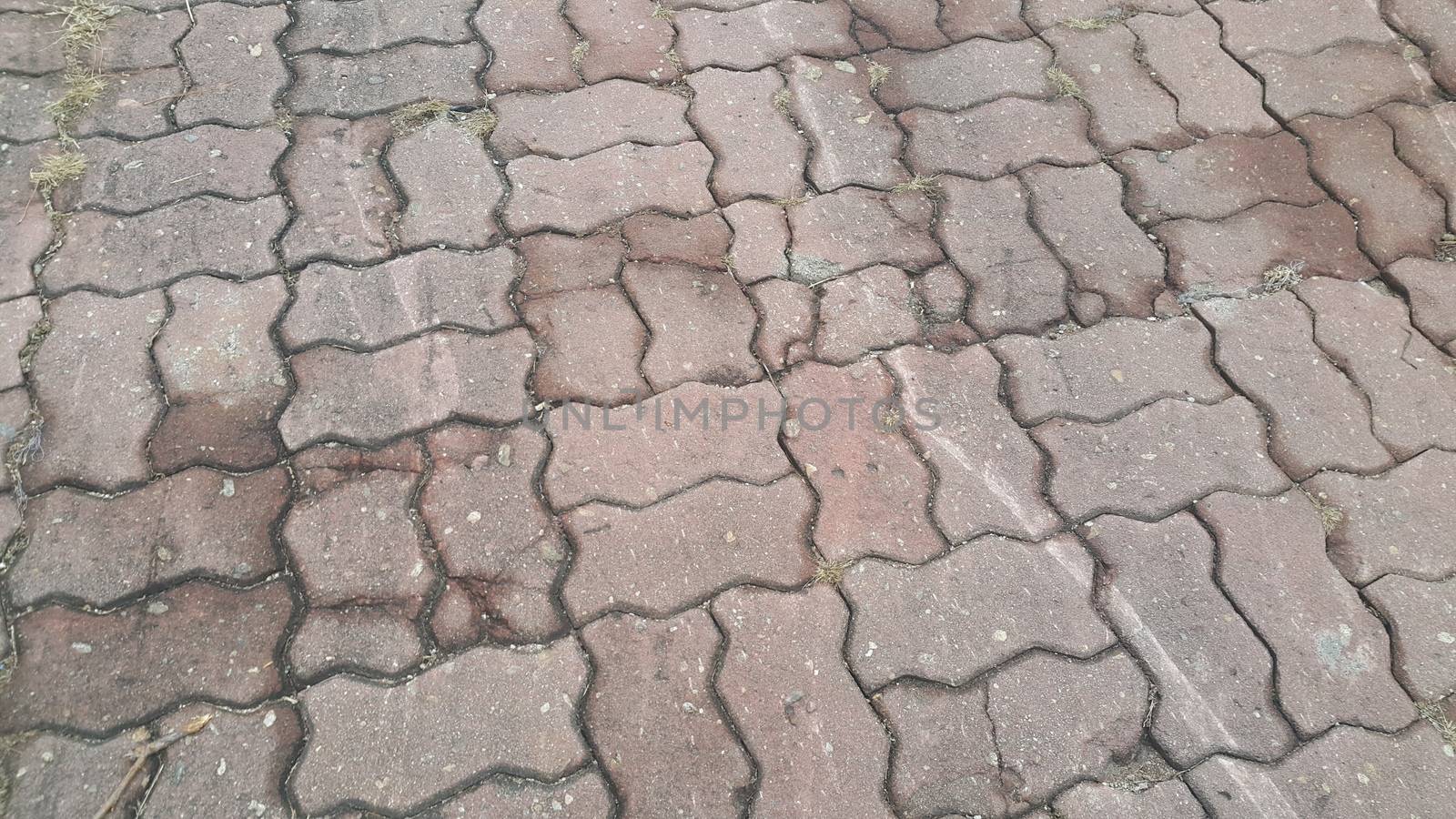 Perspective View of Colorful Brick Stone Street Road. Sidewalk, Pavement Texture Background