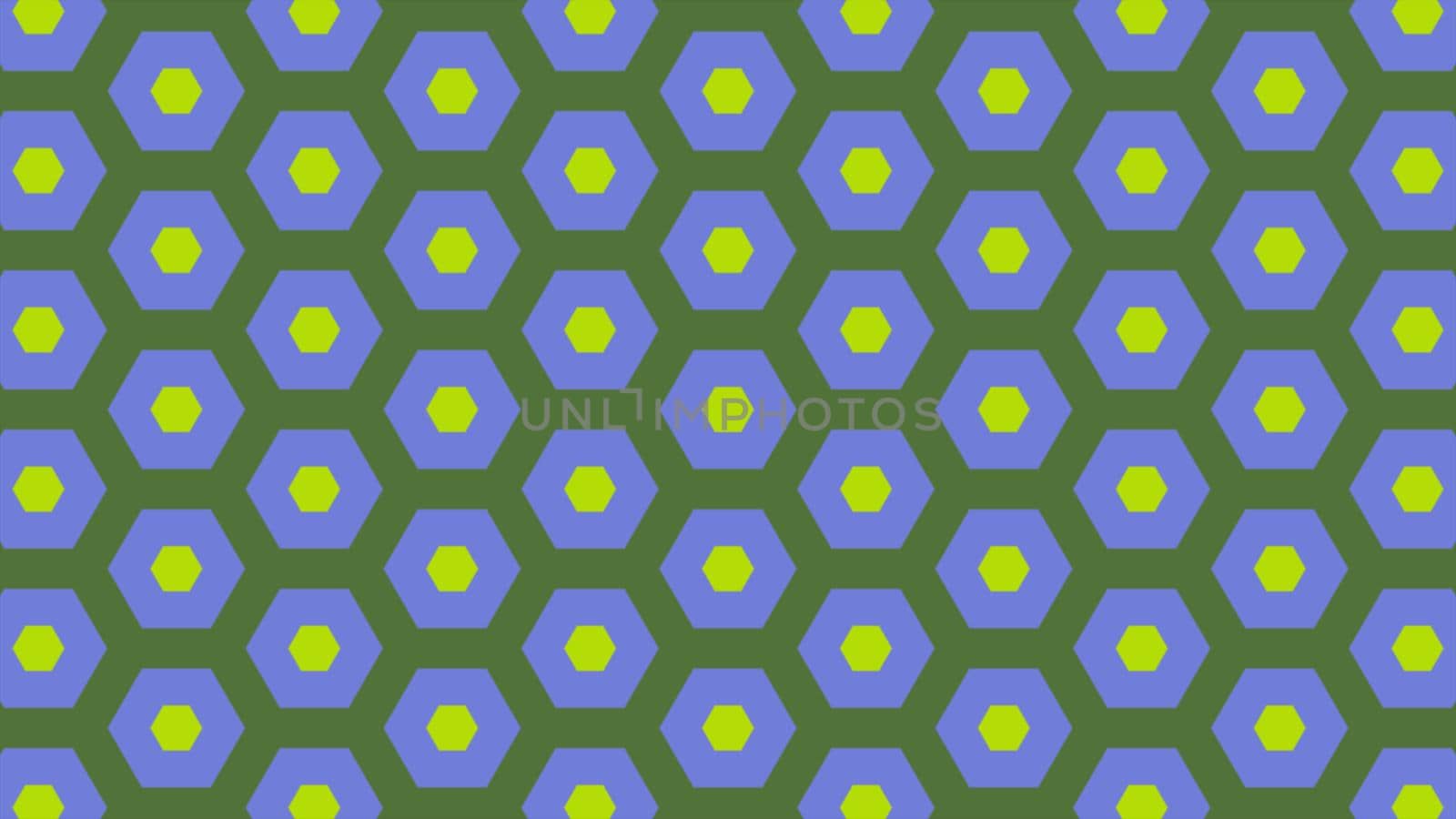 Illustration abstract of colorful hexagon of same color and different surrounding rings. Abstract hexagon background. 