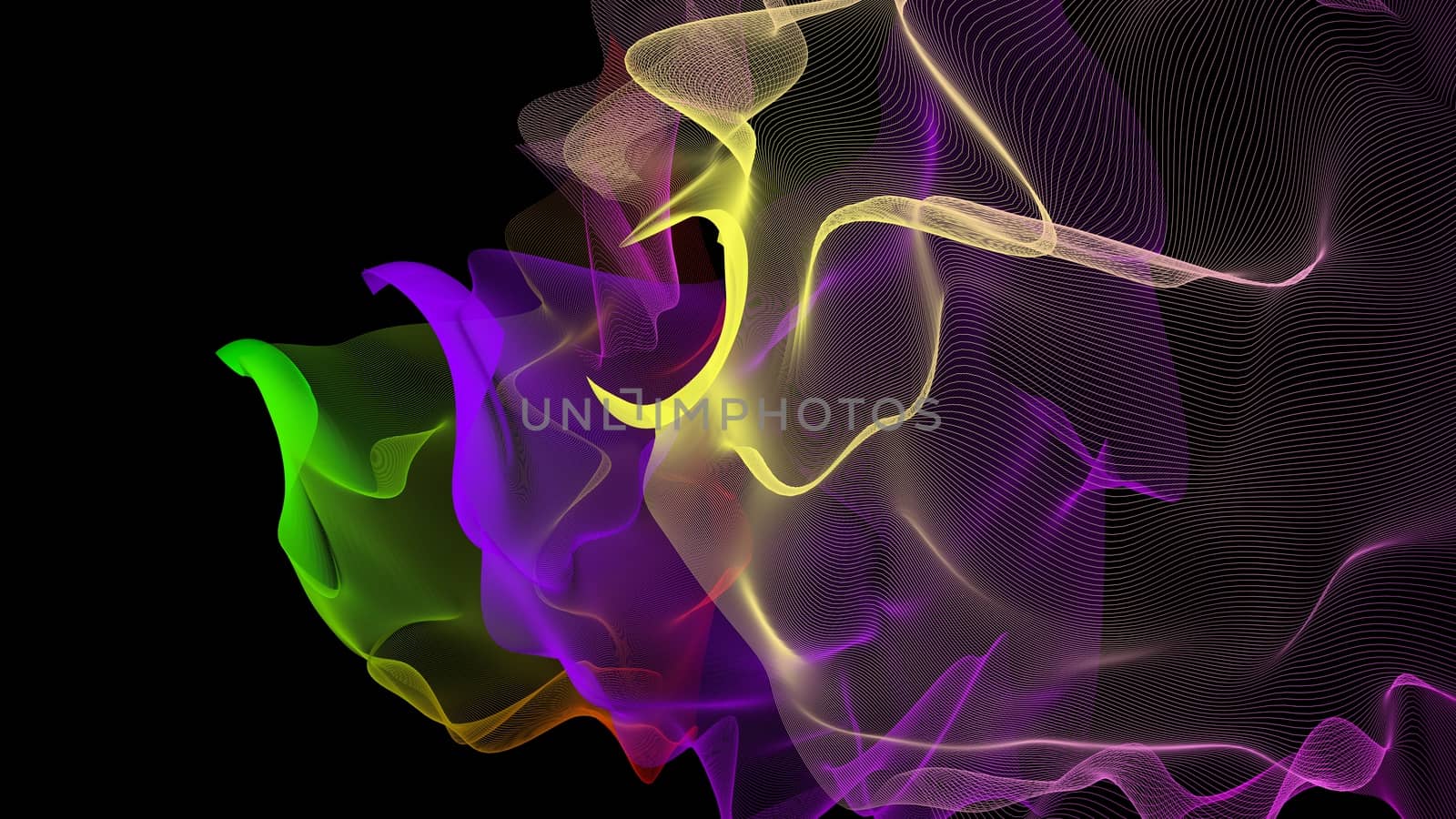 Abstract background with luminous energy swirling aurora lines over a black background with copy space for text and  messages. Wallpaper background. 