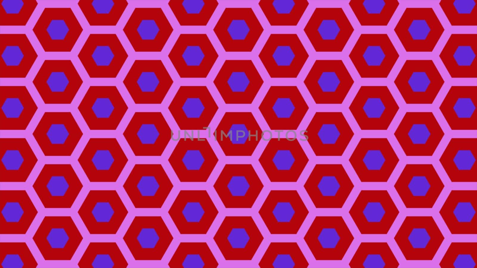 Illustration abstract of colorful hexagon of same color and different surrounding rings. Abstract hexagon background. 