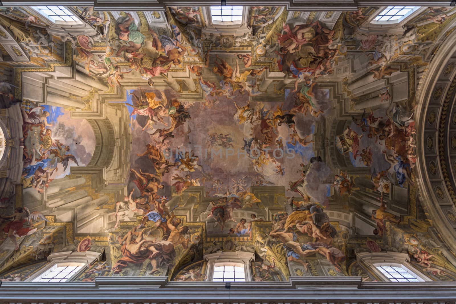 Rome, Italy - 16 Feb 2020: Painted vaults of Saint Ignatius church, with trompe l oeil perspective by Renaissance painter Andrea Pozzo, in Rome, Italy