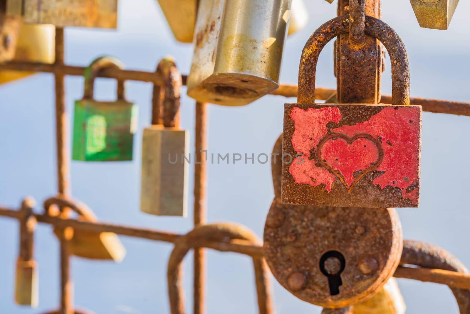 Romantic padlocks, symbol for love and long life in marriage 
