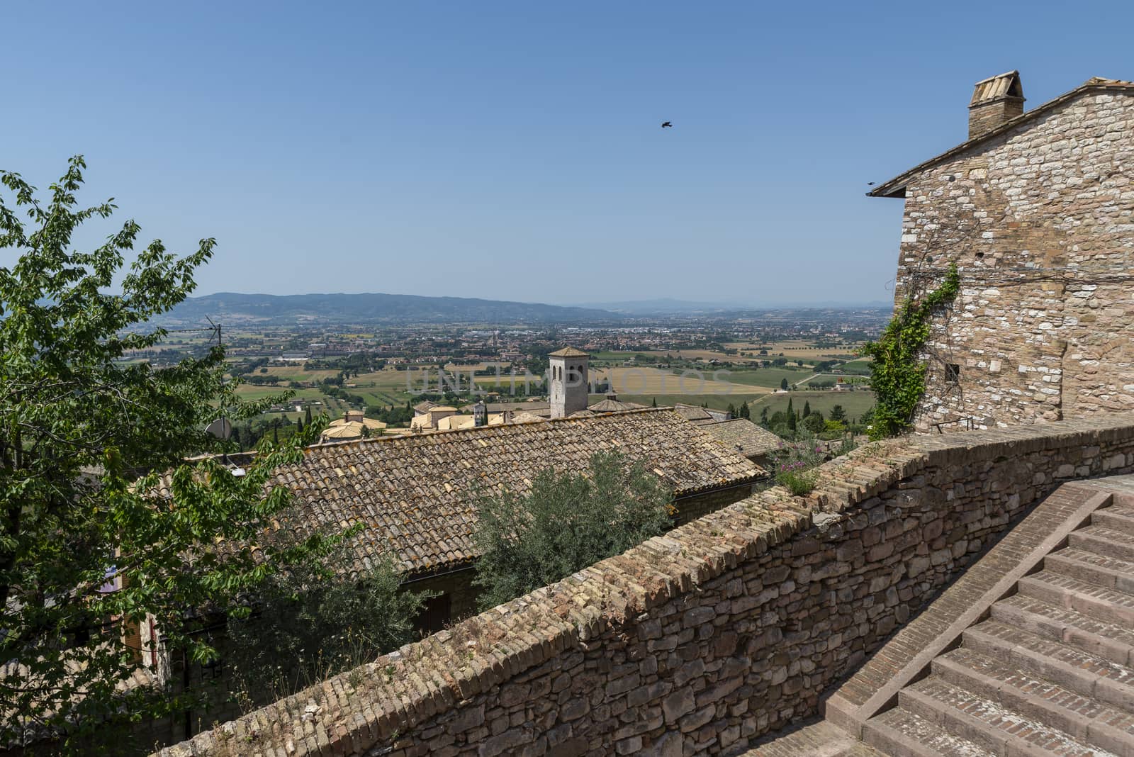 assisi,italy july 11 2020 :landscape seen from the town of assisi