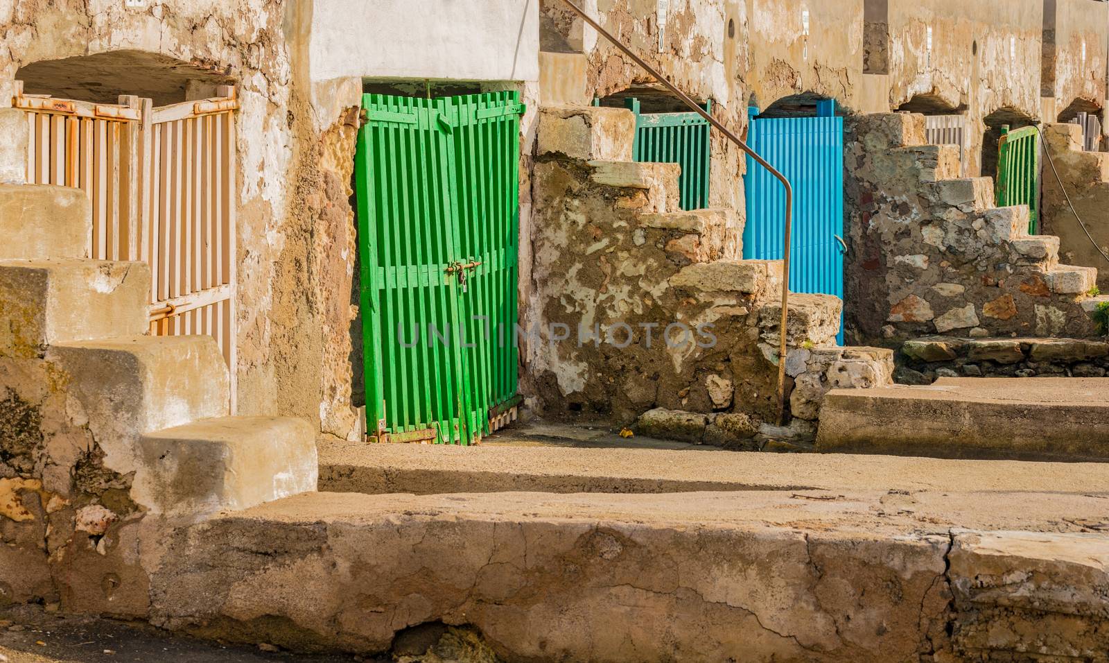 View of the traditional boathouses of Portocolom on Mallorca, Spain Balearic islands