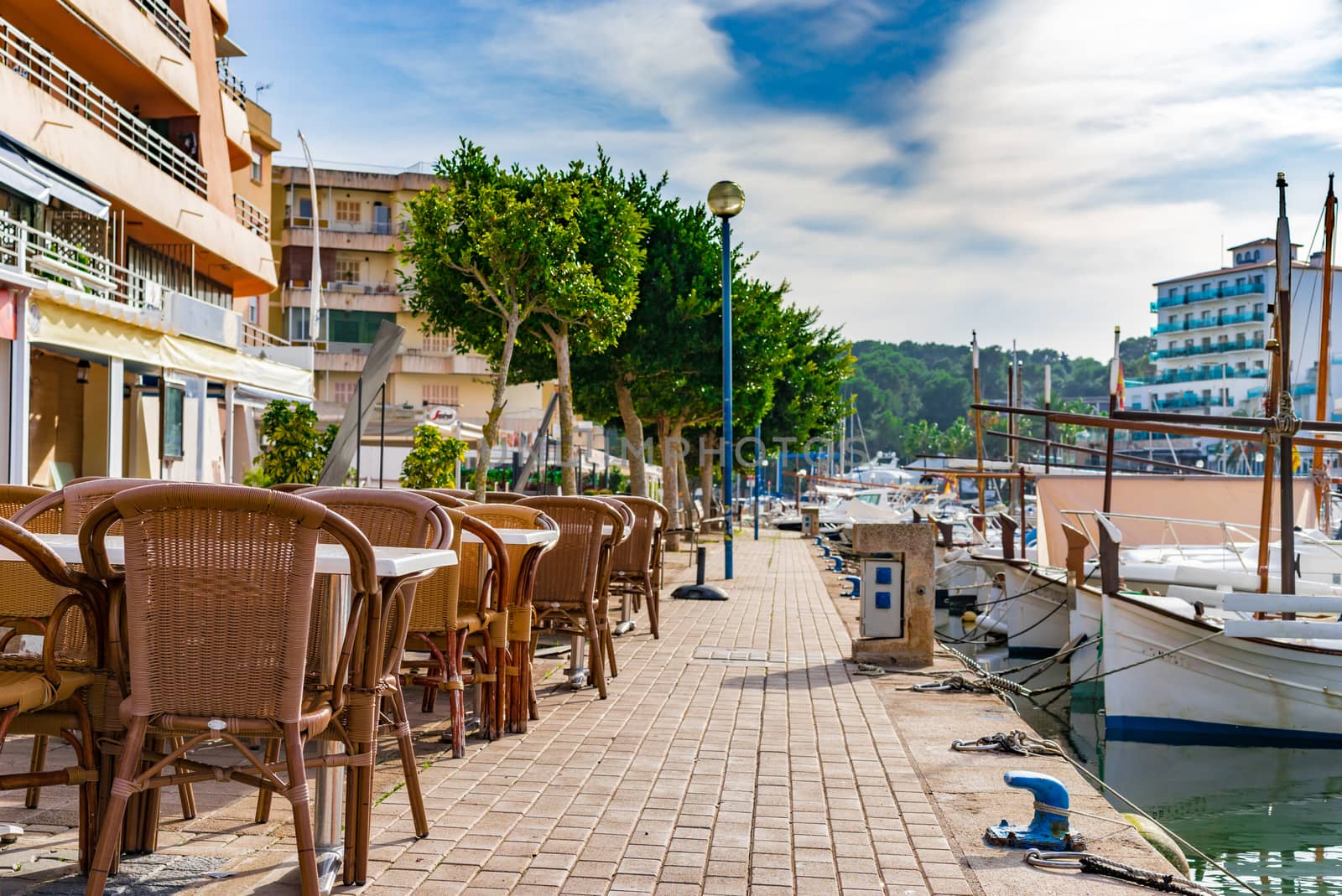 Harbor promenade of Porto Christo on Mallorca, Spain Balearic islands