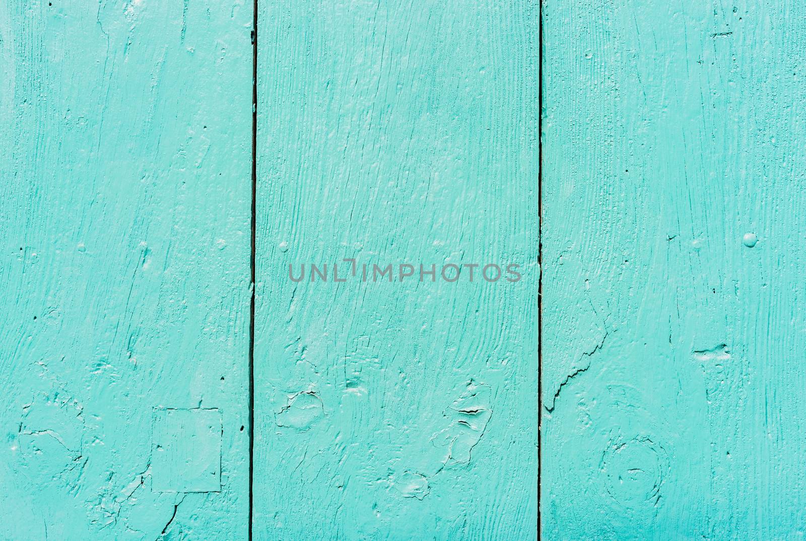 Aqua blue painted wooden planks background texture with copy space