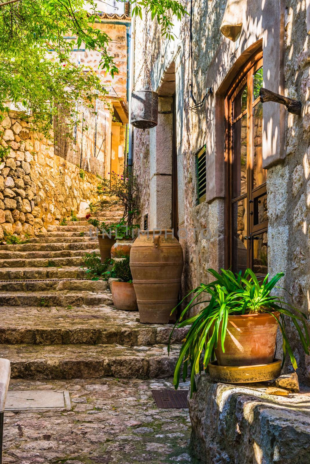 Idyllic view of mediterranean house with potted plant decoration
