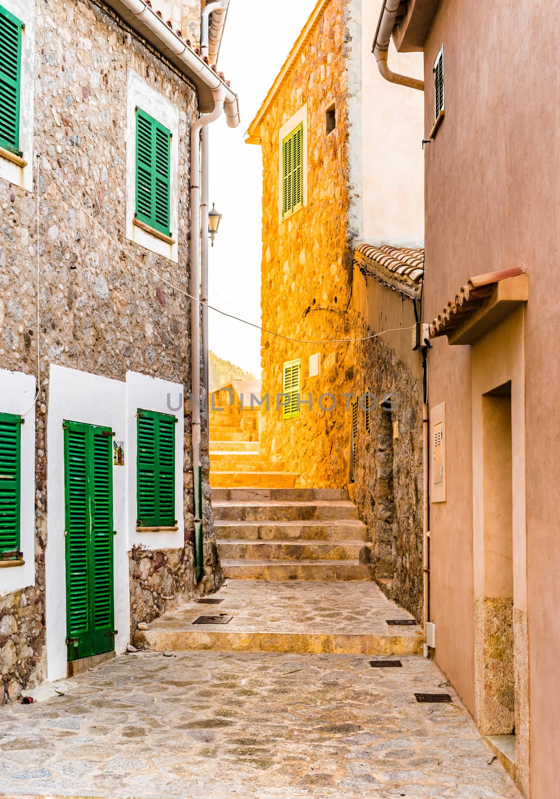 Street view in the old village of Estellencs on Majorca island, Spain
