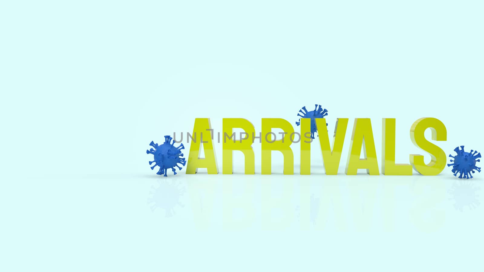 The arrival yellow text and virus 3d rendering.
