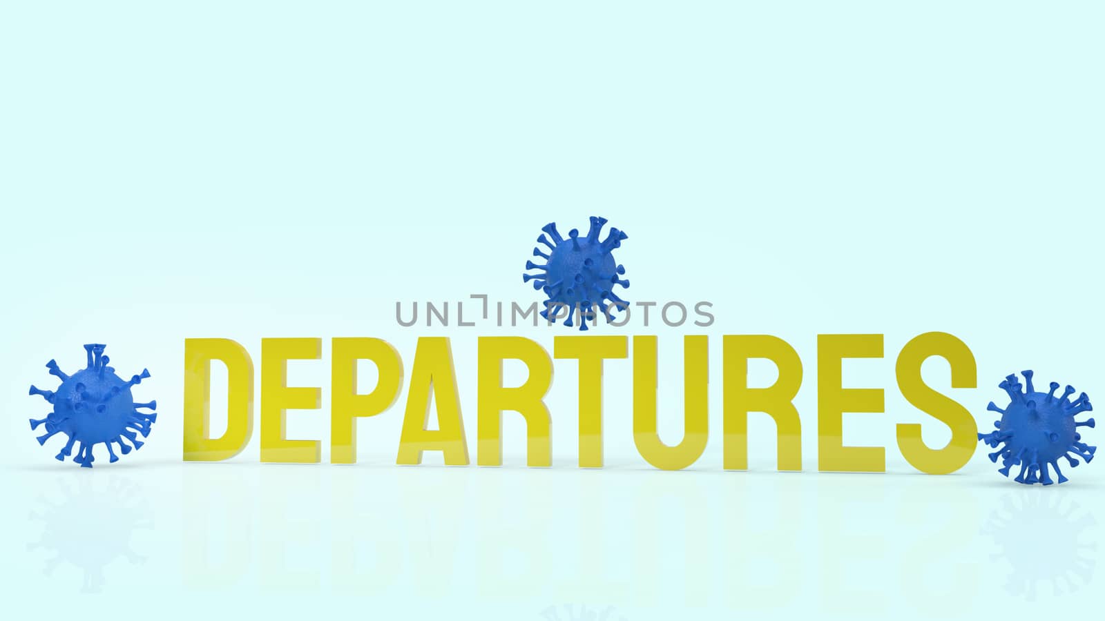 The Departures yellow text and virus 3d rendering.

