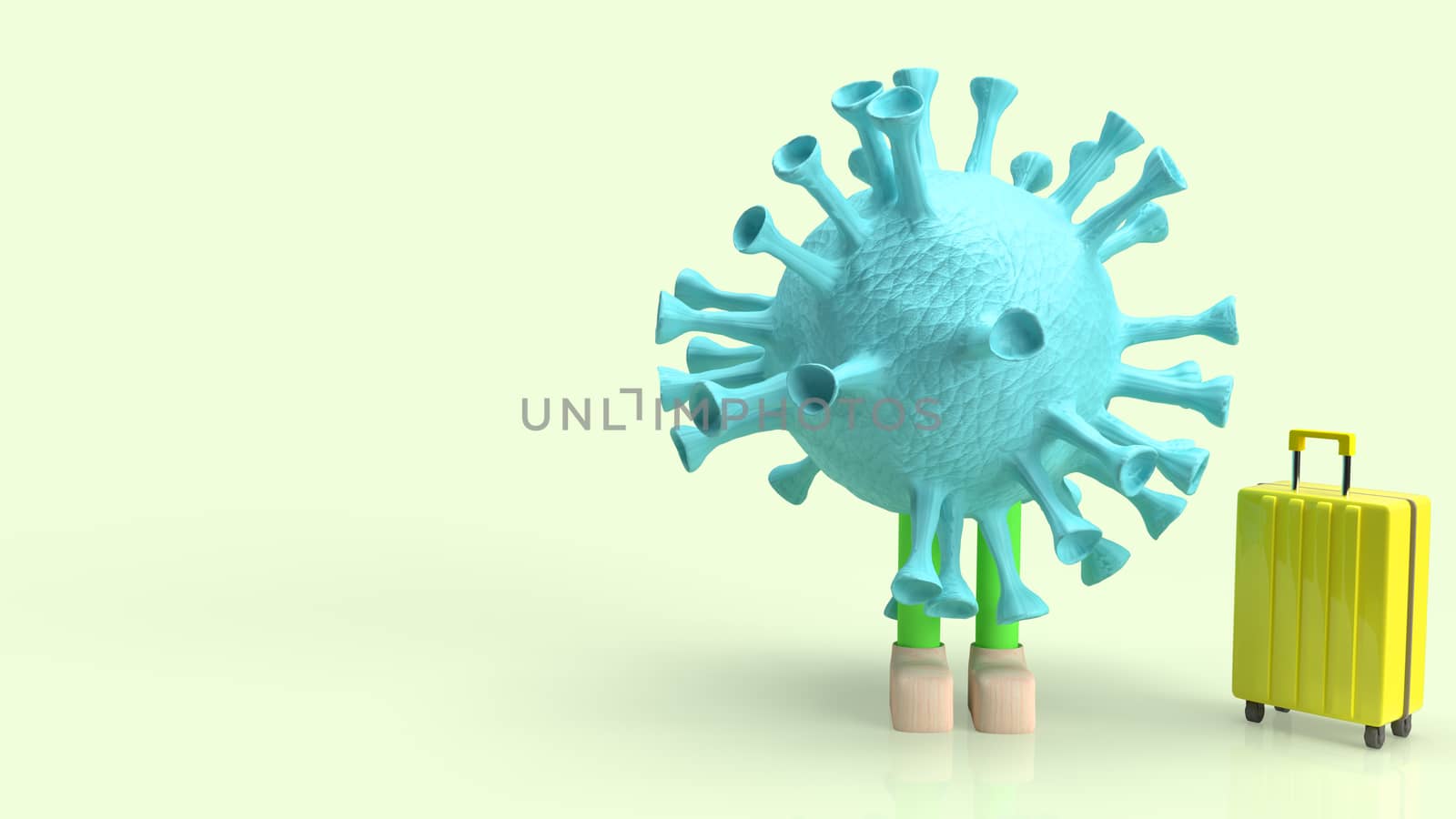 A coronavirus and suite case for travel content 3d rendering  
