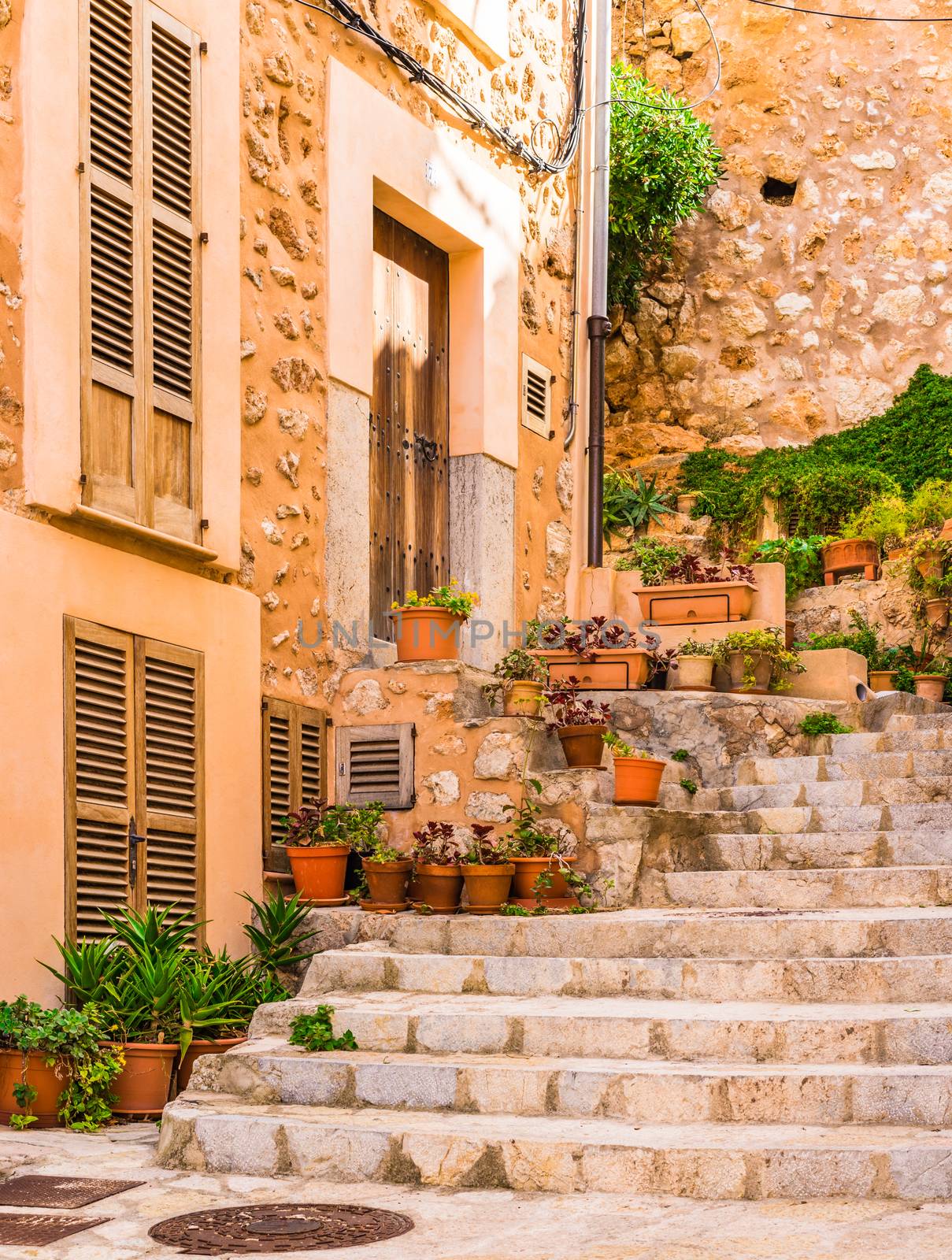 Traditional house at the old village of Banyalbufar on Mallorca, Spain Balearic islands