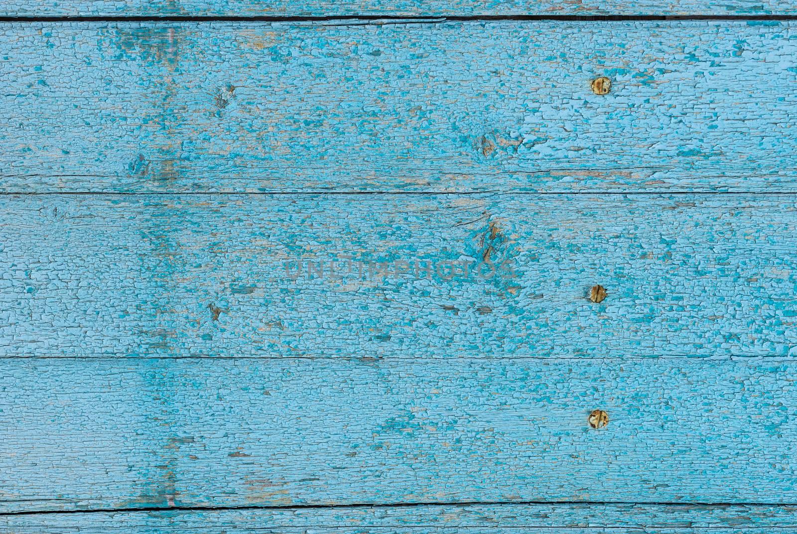 Old blue painted wooden planks background texture with copy space