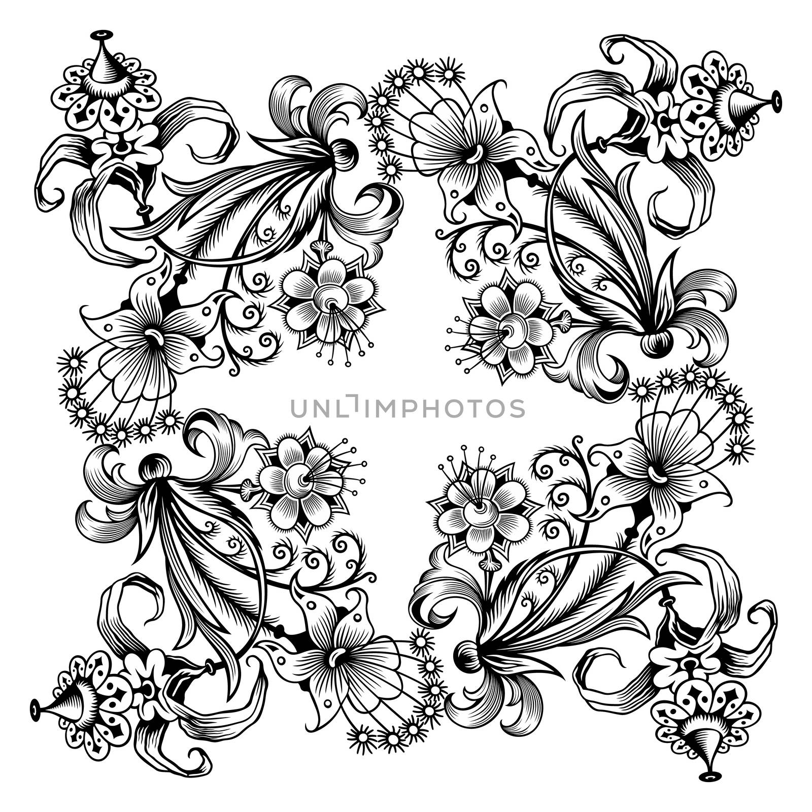 Floral hand drawn vector vintage border. by KTVector