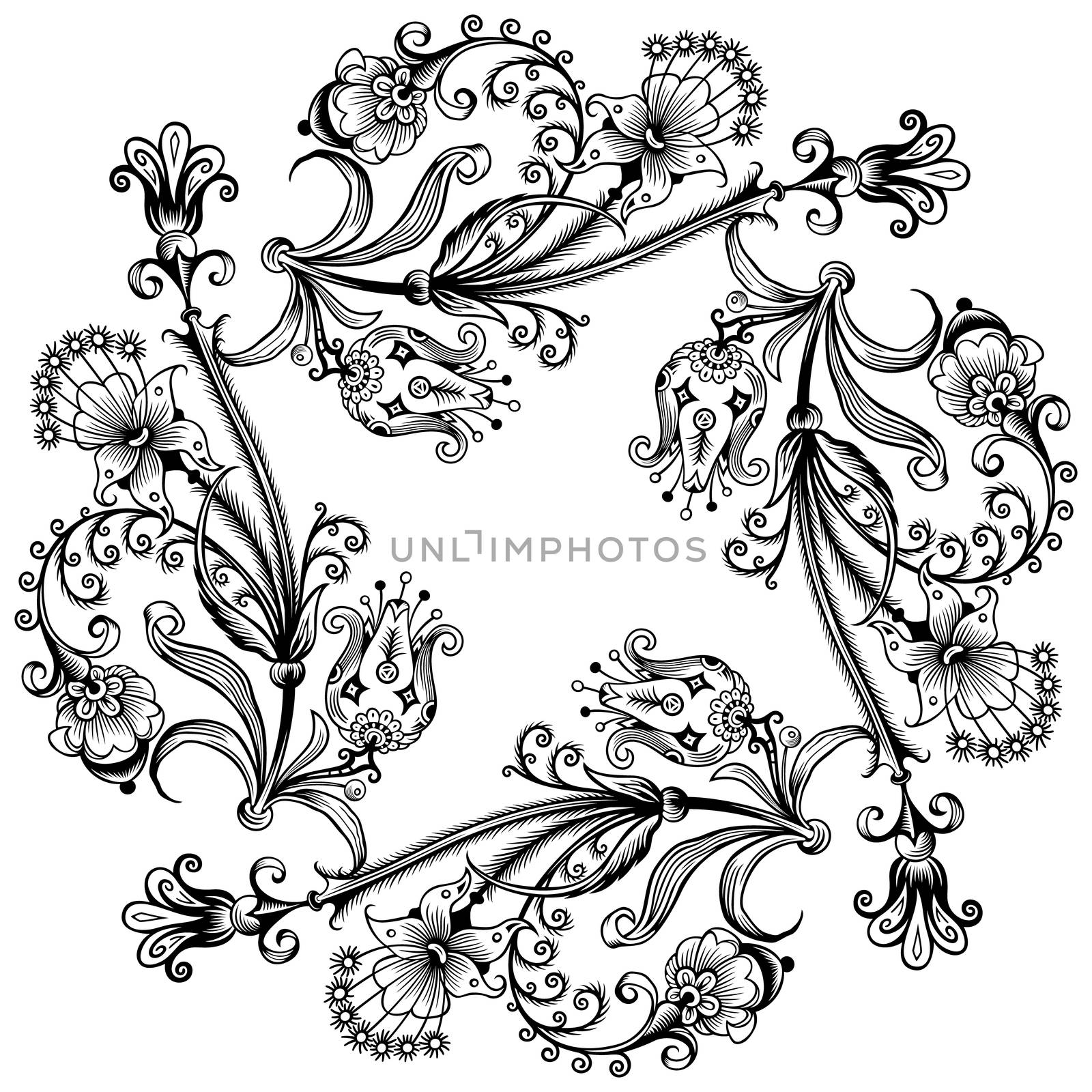 Floral hand drawn vector vintage border. by KTVector