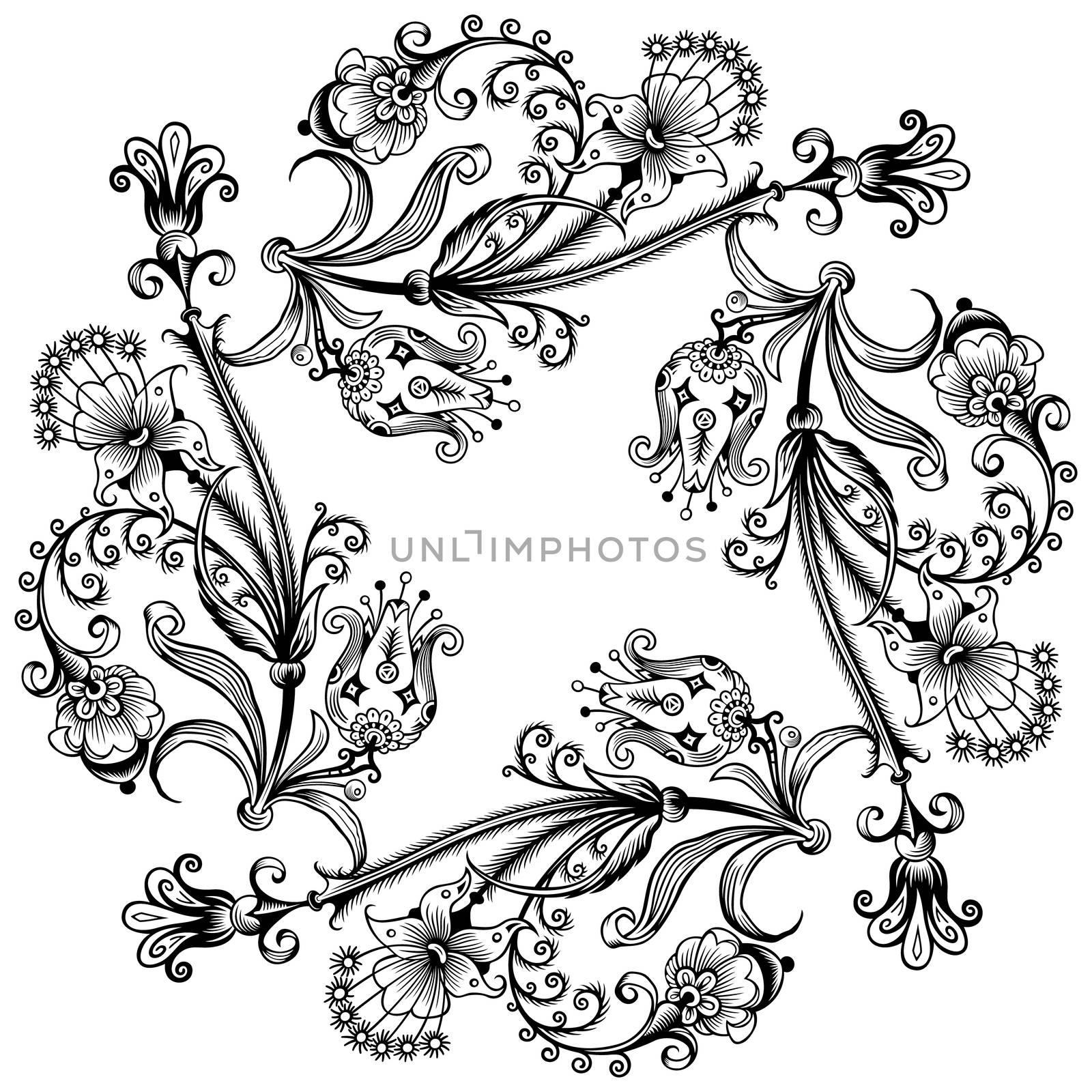 Floral hand drawn vector vintage border. Engraved nature elements and objects illustration. Frame design.