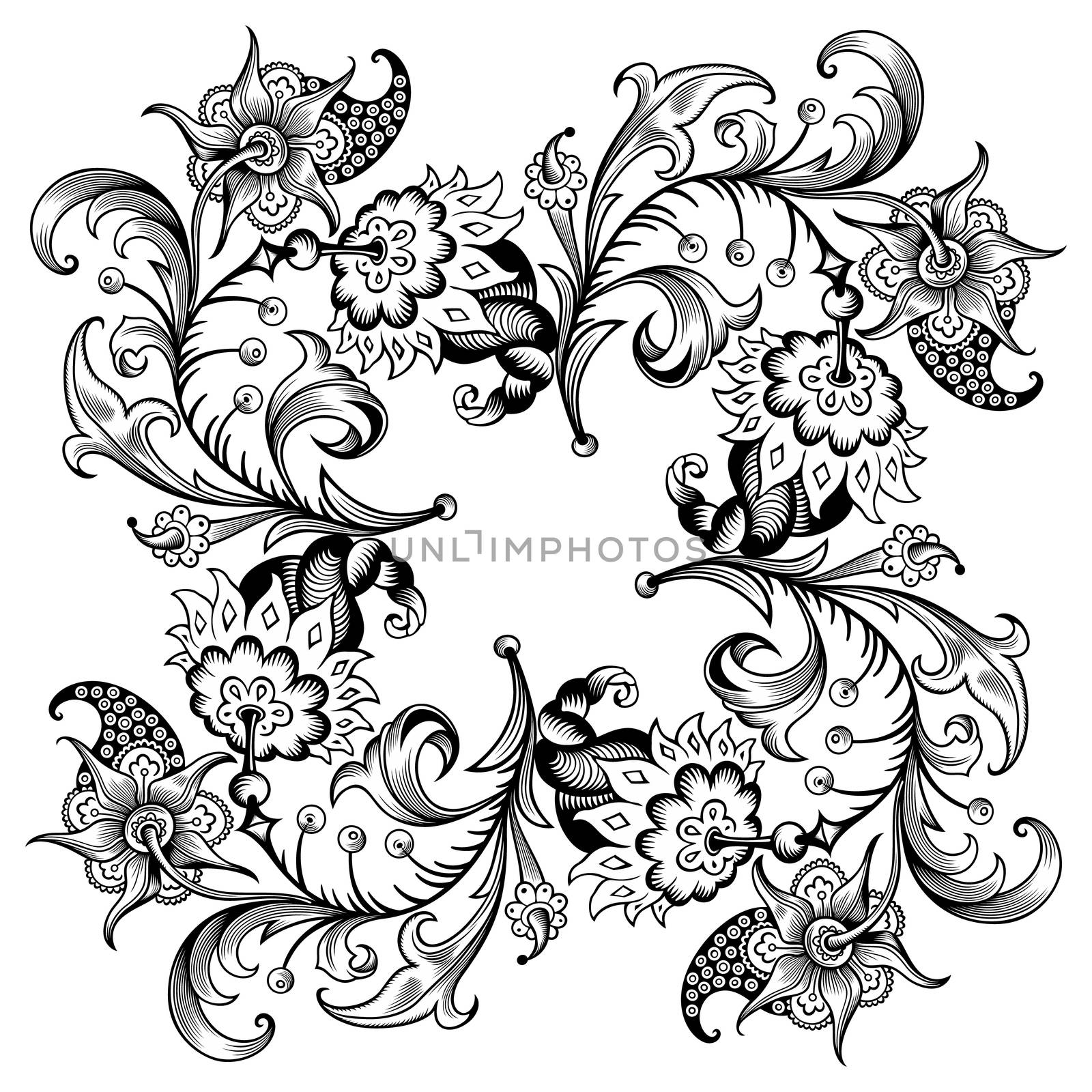 Floral hand drawn vector vintage border. Engraved nature elements and objects illustration. Frame design.
