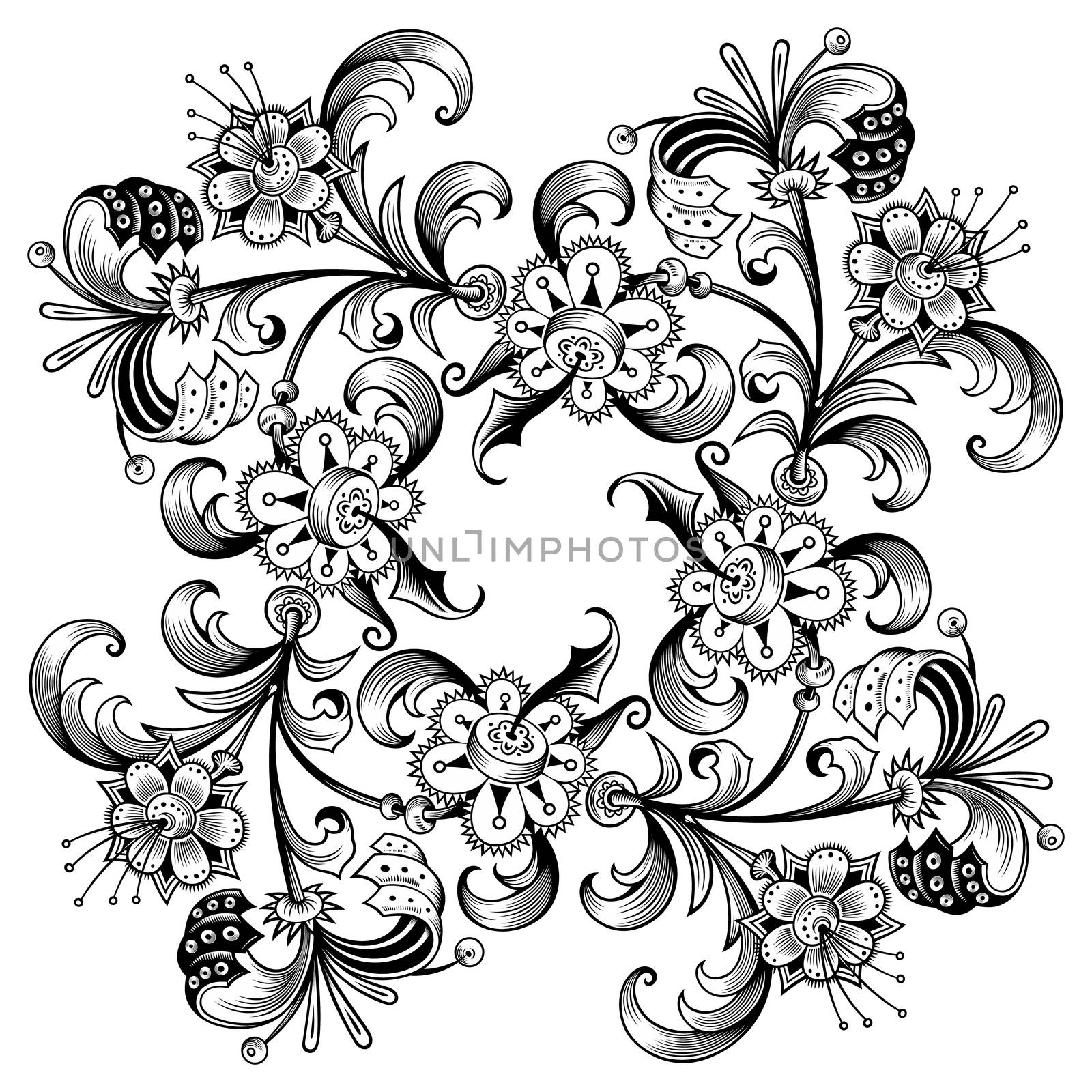 Floral hand drawn vector vintage border. by KTVector