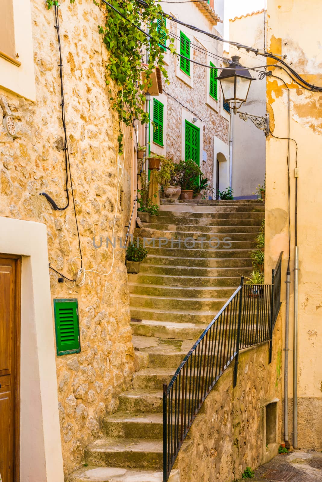 Staircase street in Banyalbufar village, Spain Mallorca