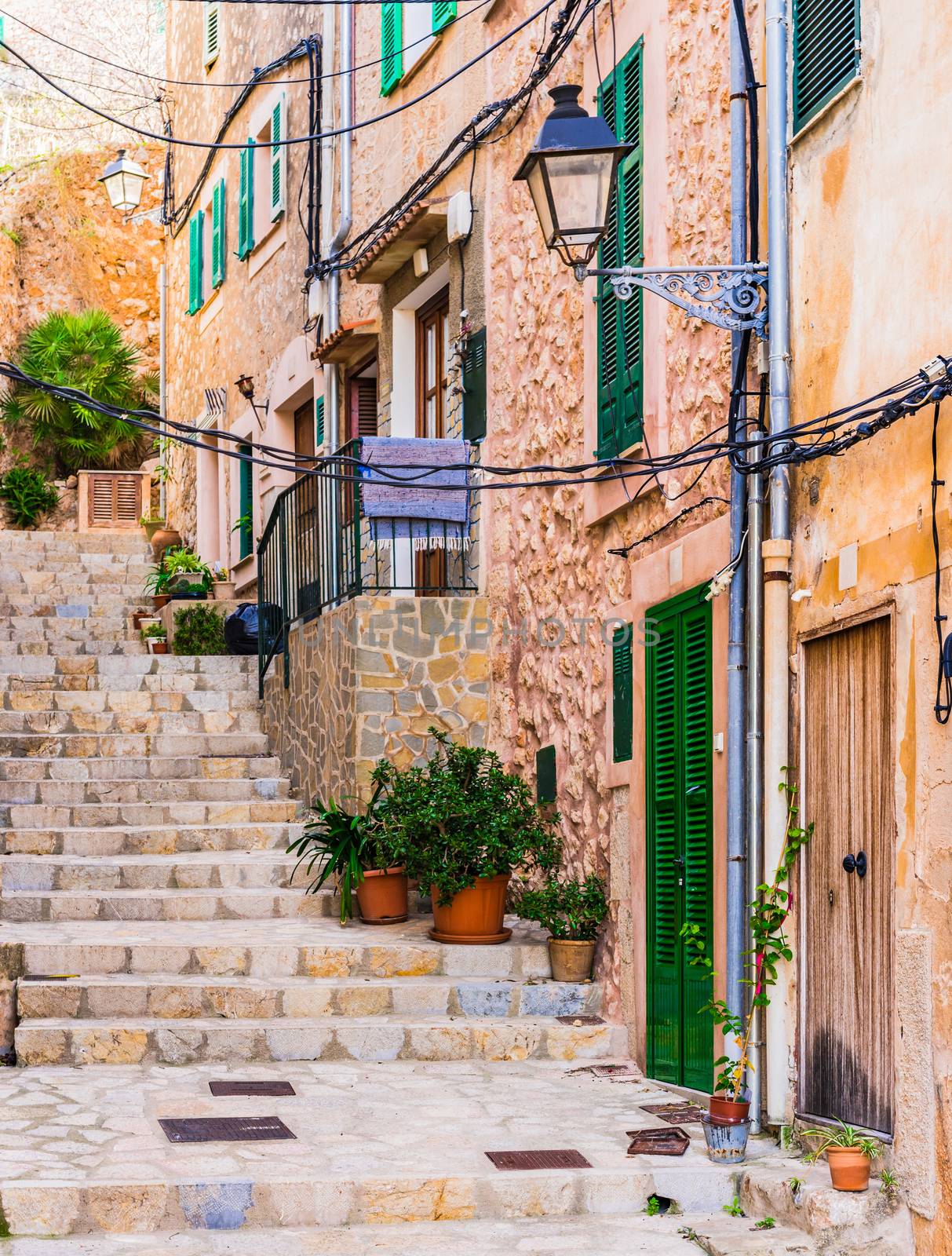 Street in Banyalbufar village on Majorca, Spain Balearic islands