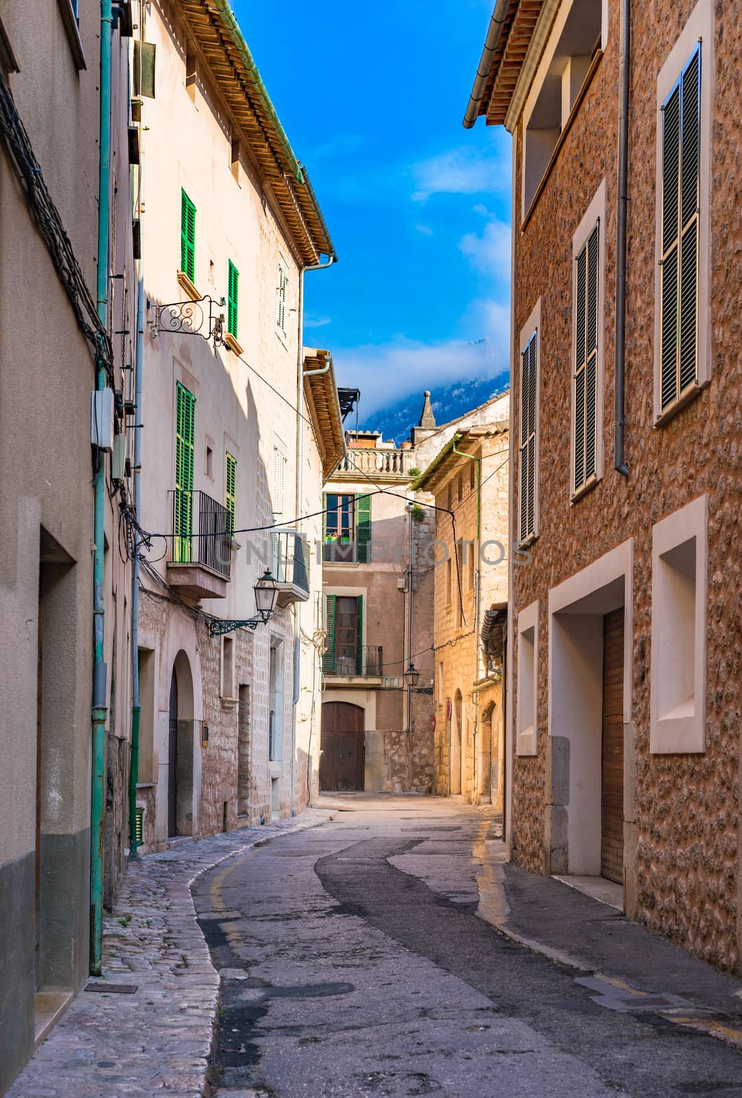 Street in the old town of Soller on Majorca, Spain Balearic islands