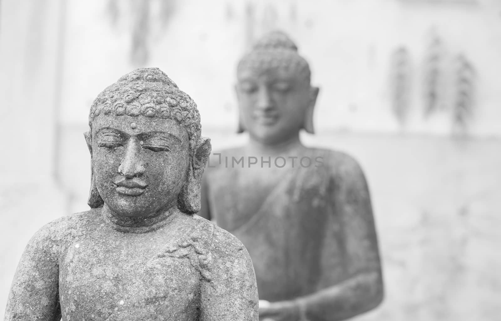 Buddhism culture background with two buddha statue sculpture

