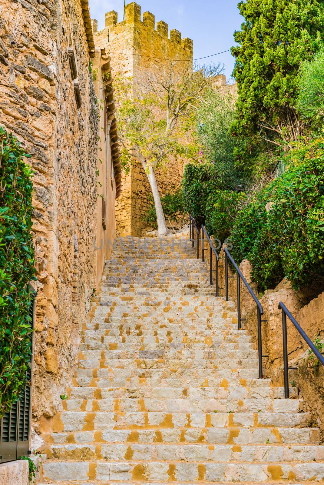 Stairs to the Castell de Capdepera, medieval fortification monument on Majorca, Spain