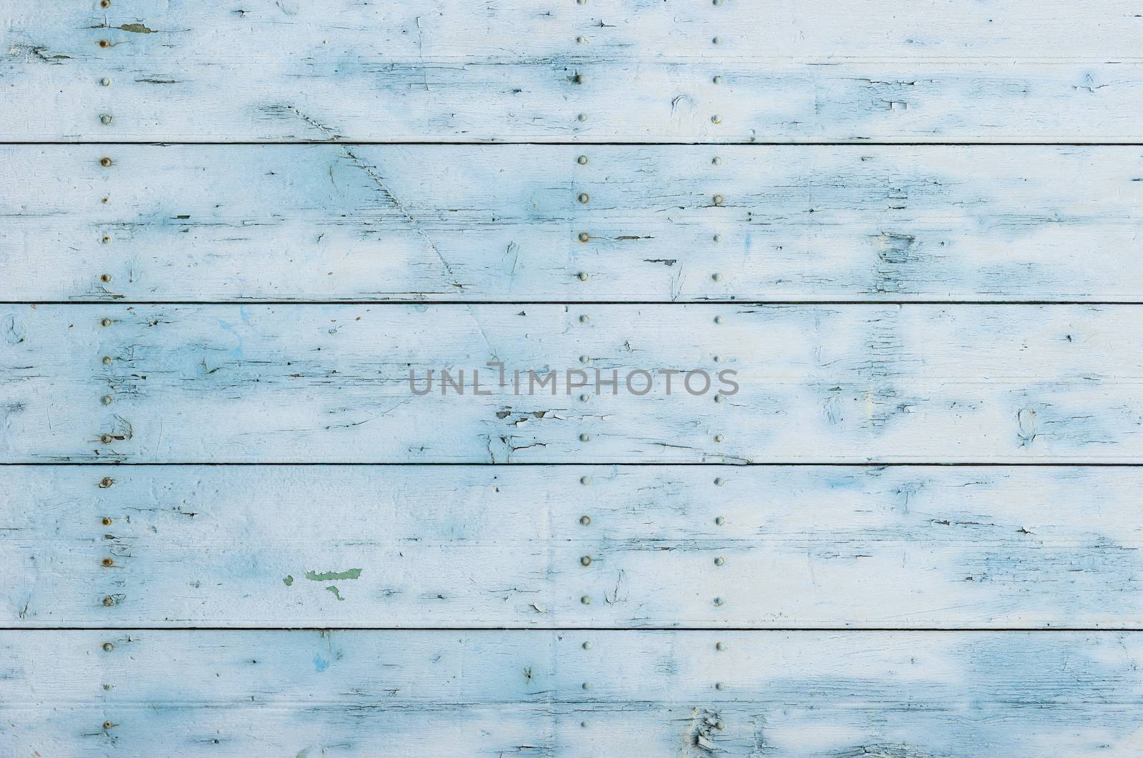 Weathered blue painted wooden planks background texture with copy space