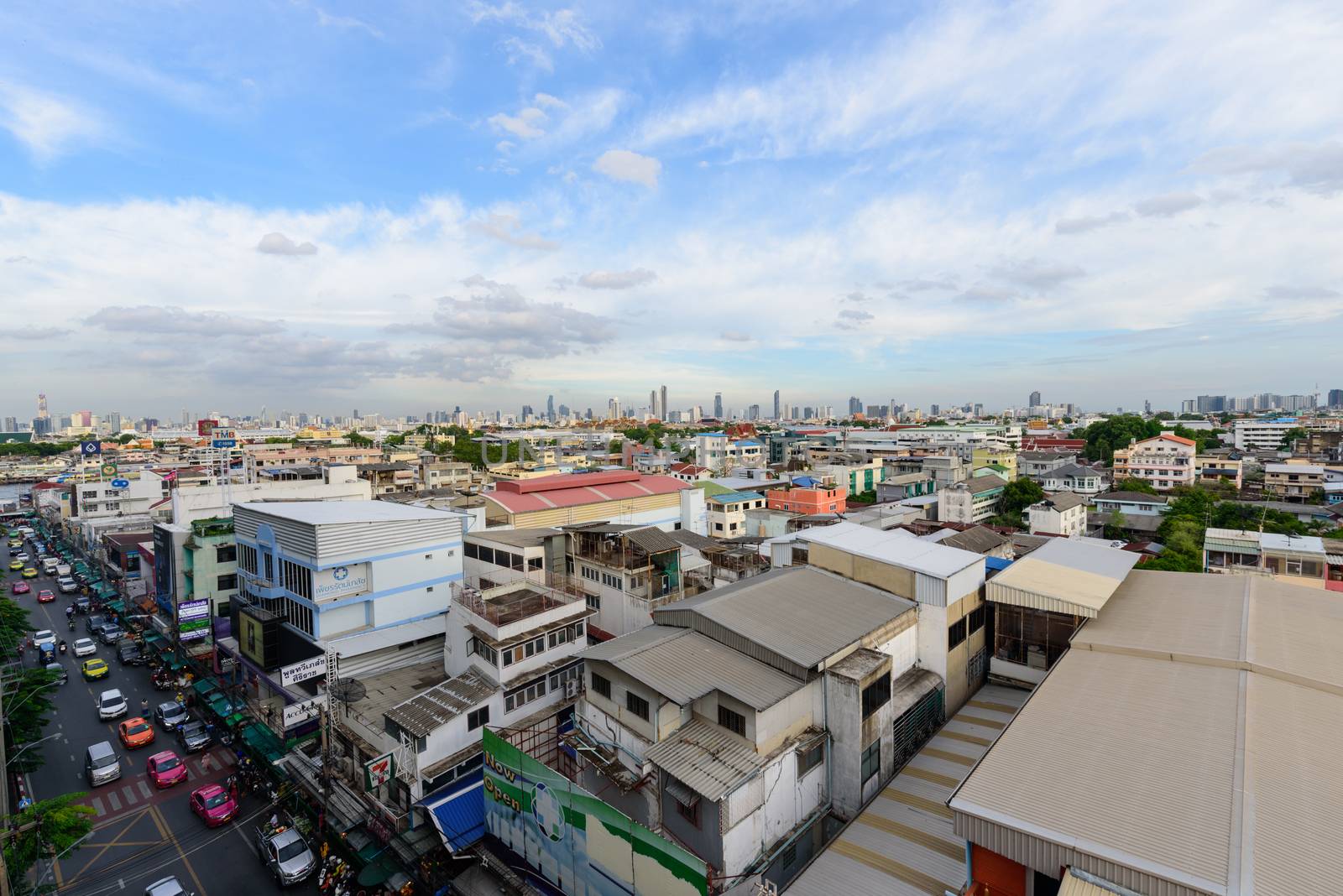 high view of building in Bangkok from Sirirach hospital car park by rukawajung