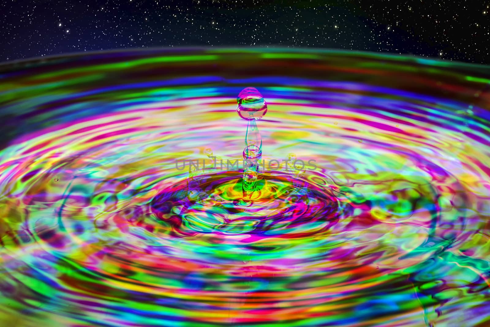 Water drop ripple splash with abstract multi coloured Harris Shutter Effect