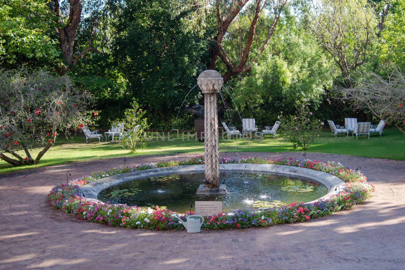 Photo of a circular fountain in a South African Garden