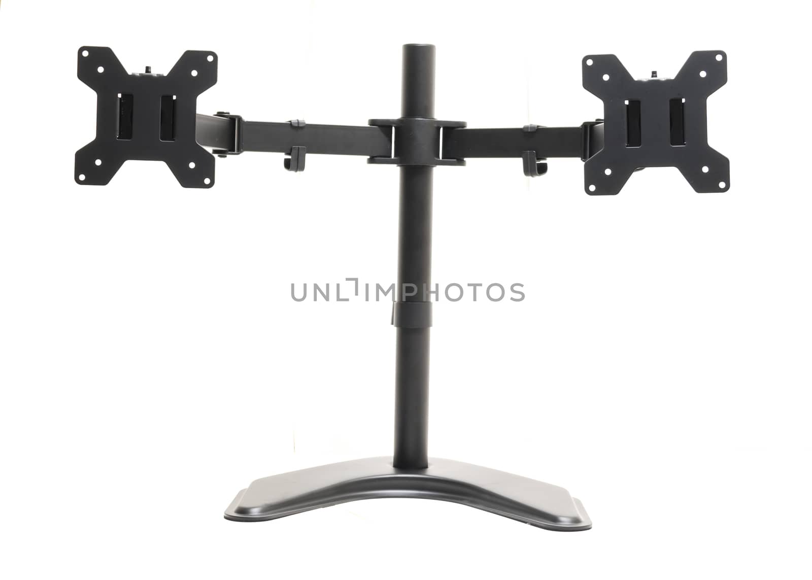Modern dual monitor desk mount stand isolated on white background by trongnguyen