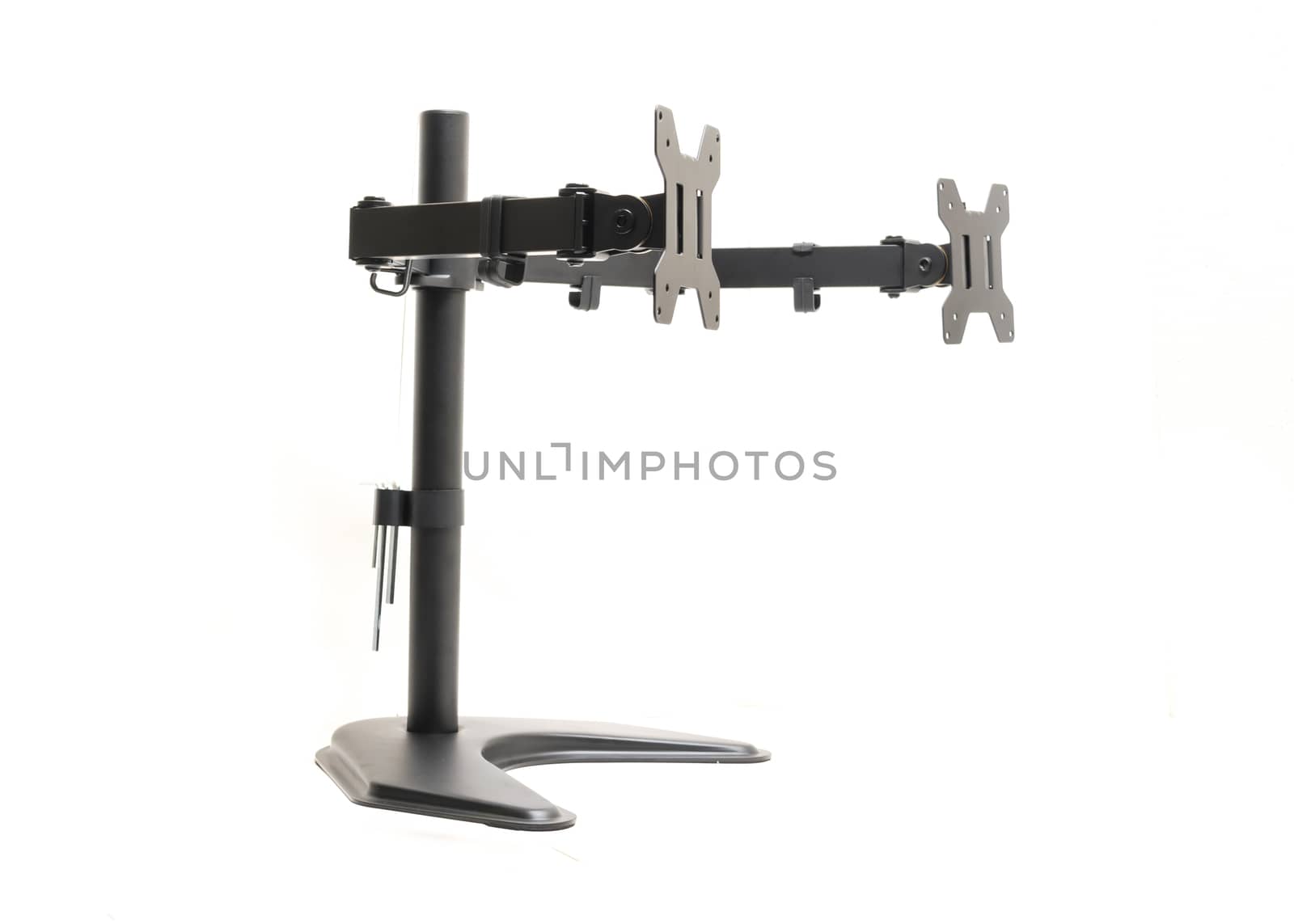 Side view modern dual monitor desk mount stand isolated on white background by trongnguyen