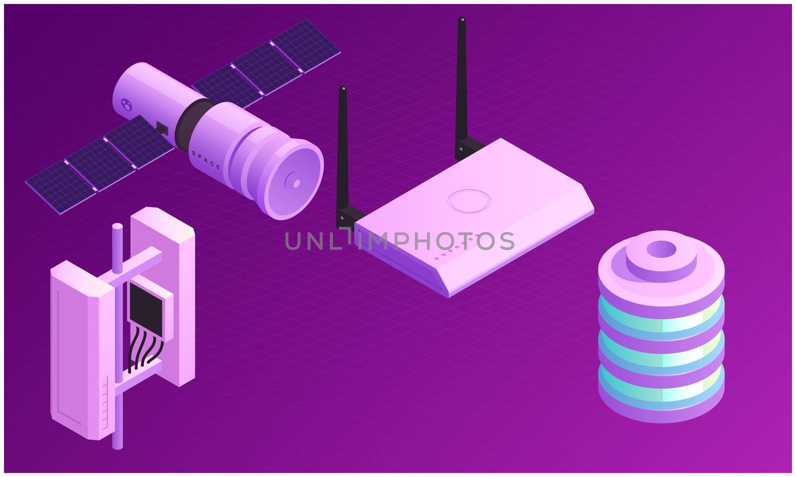 mock up illustration of satellite communications on abstract background