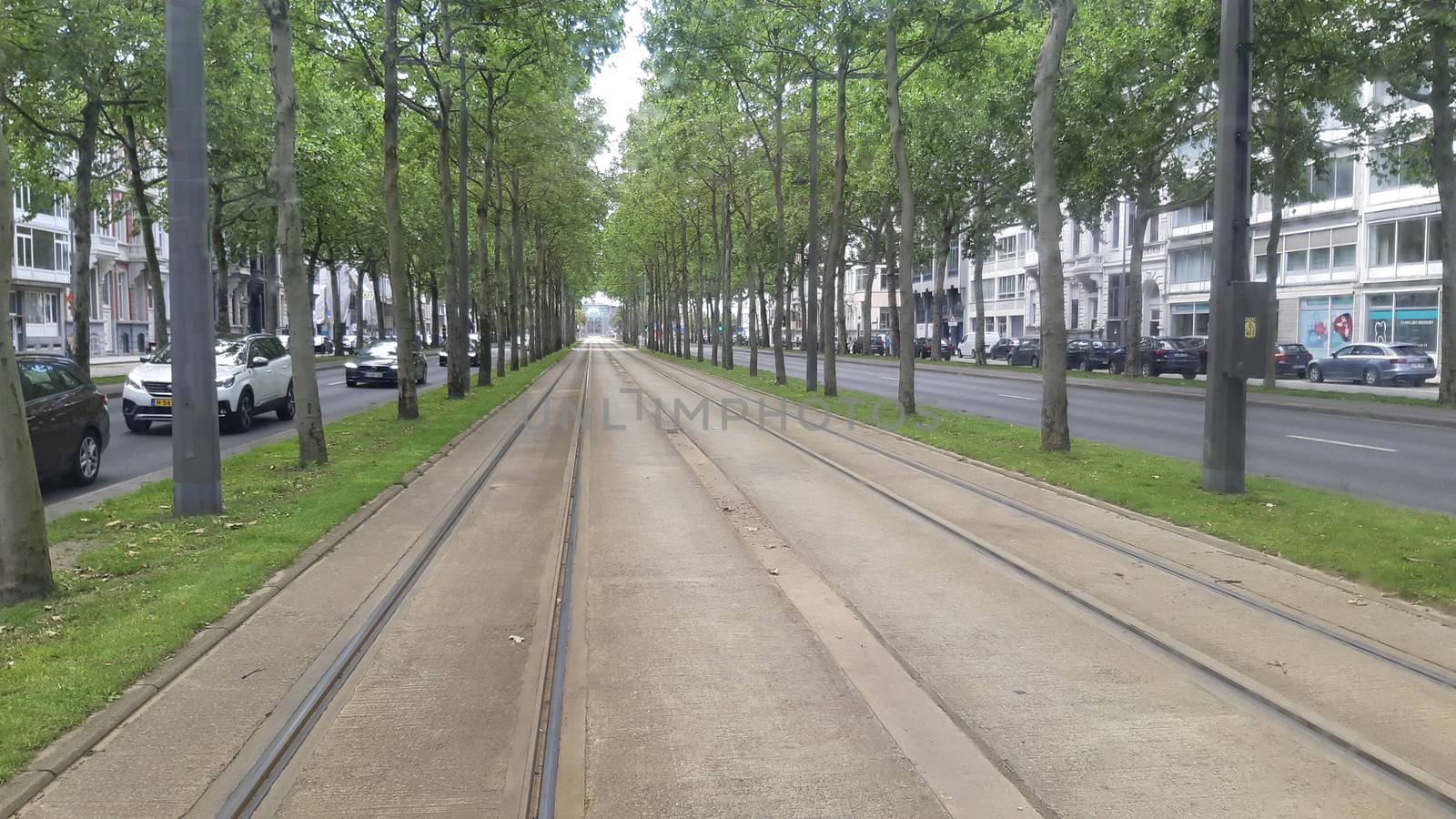 view on the tram tracks on De Leien in the city of Antwerp, Belgium by kb79