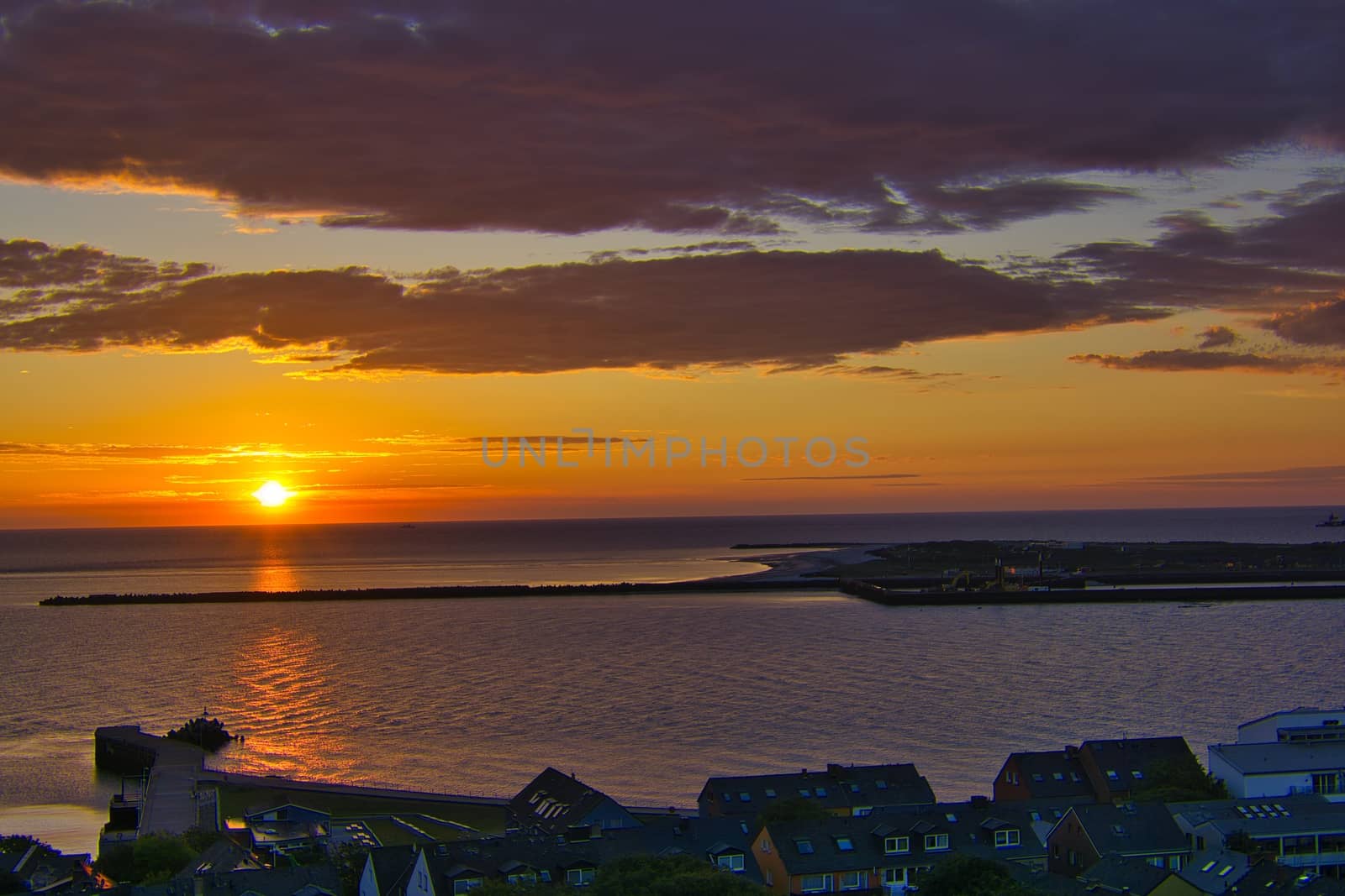 Heligoland - look on the island dune - sunrise over the sea