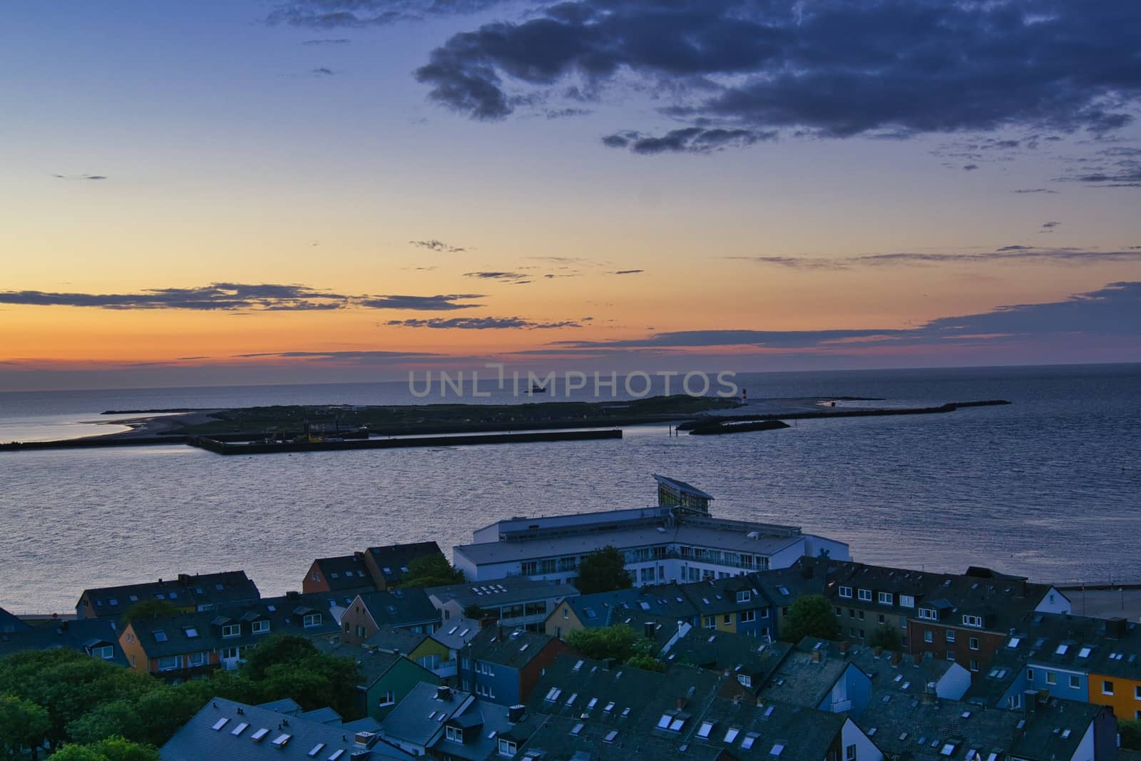 Heligoland - look on the island dune - sunrise over the sea