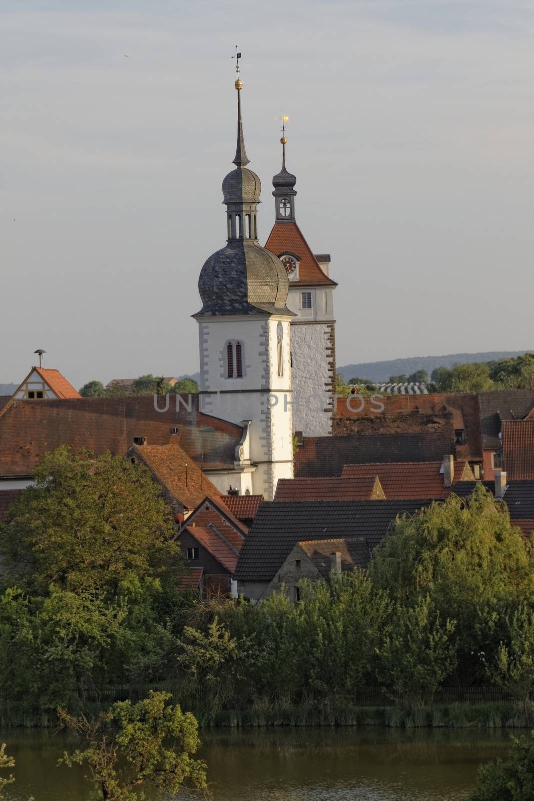 the city Prichsenstadt - Bavaria - Germany - City Tower and church - smalest city in Bavaria