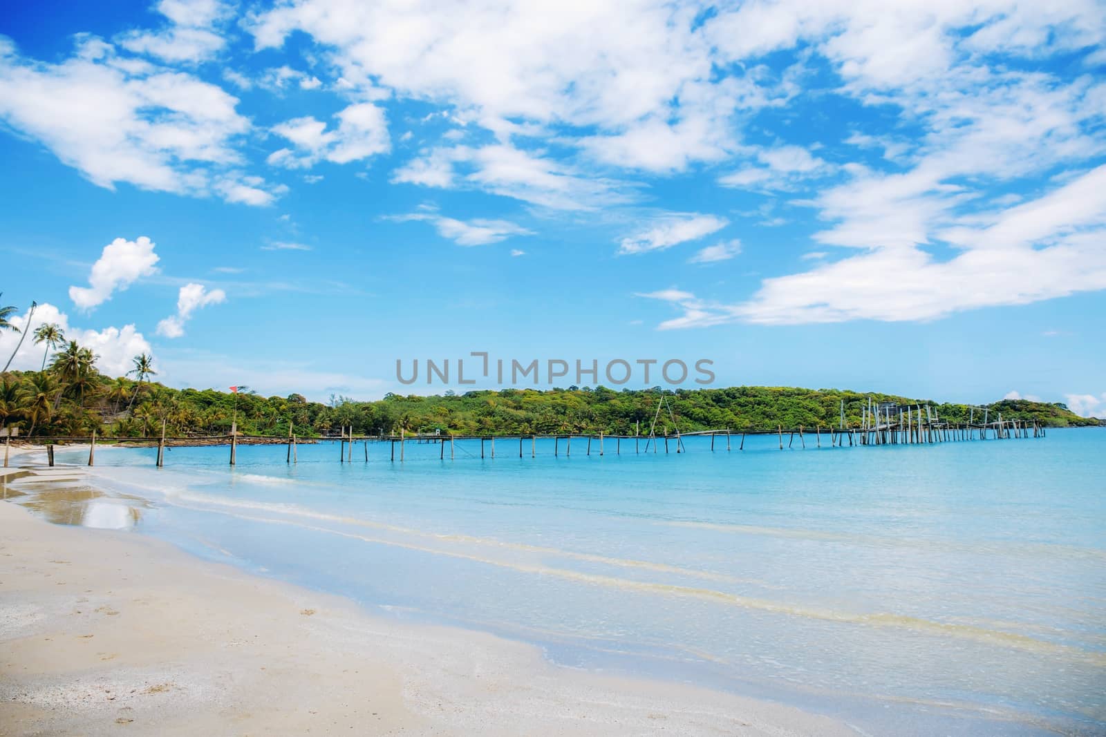 Beach at sea in summer with the blue sky.