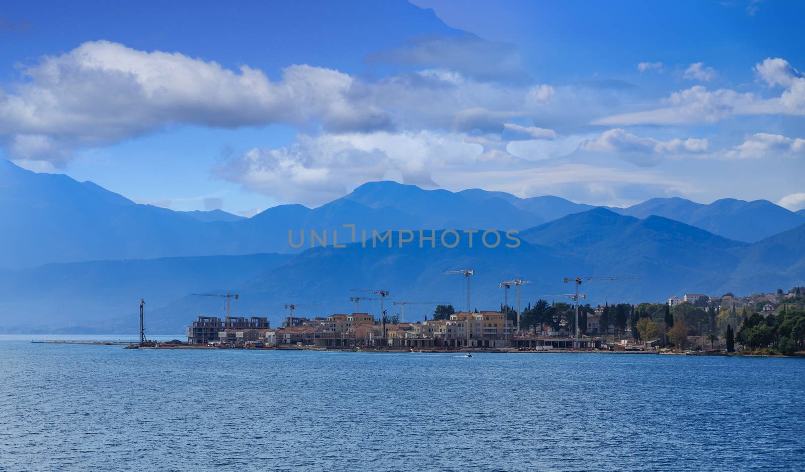 Construction Cranes Over Construction in Kotor Montenegro