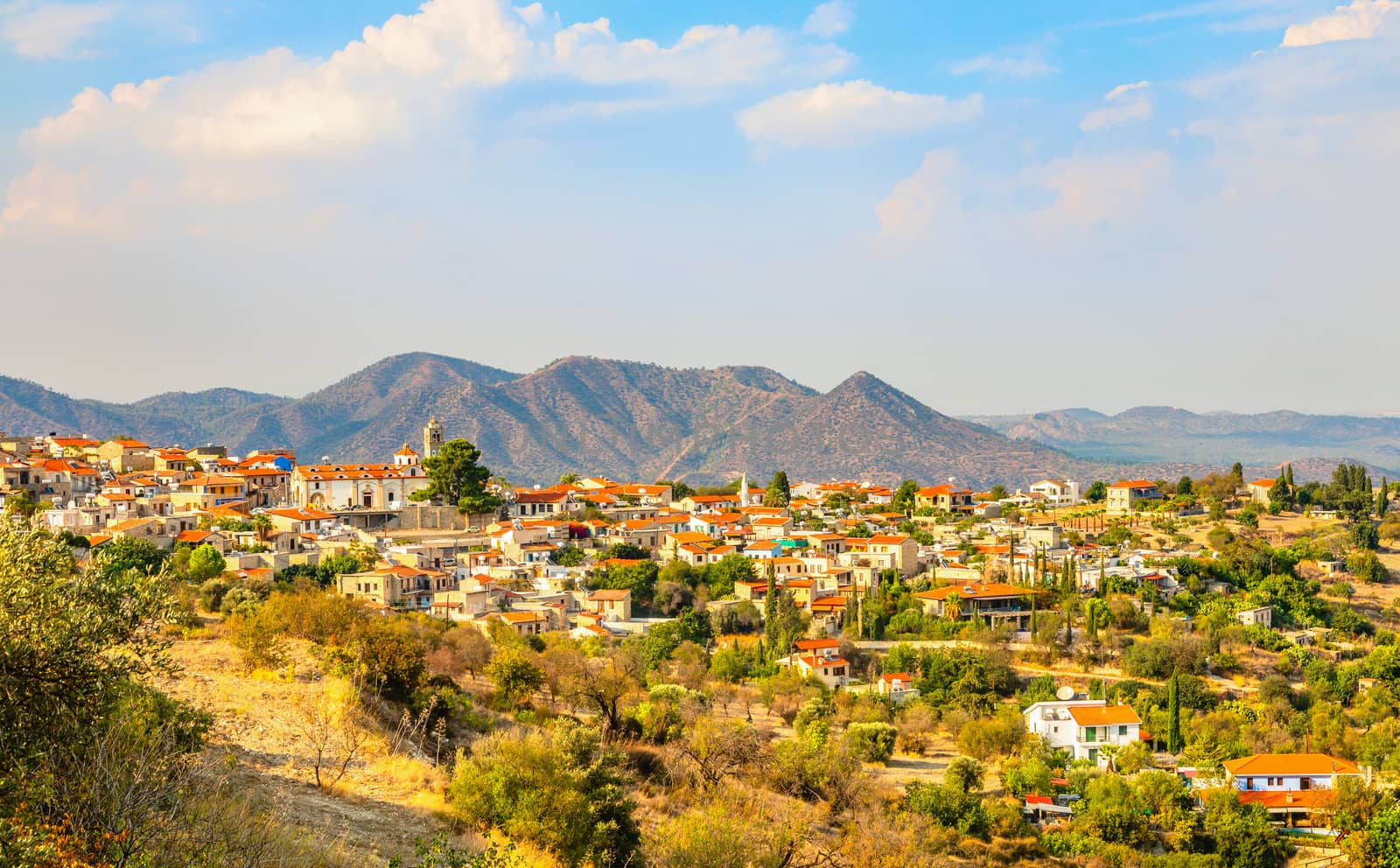 Panorama of Lefkara, traditional Cypriot village with red roofto by ambeon