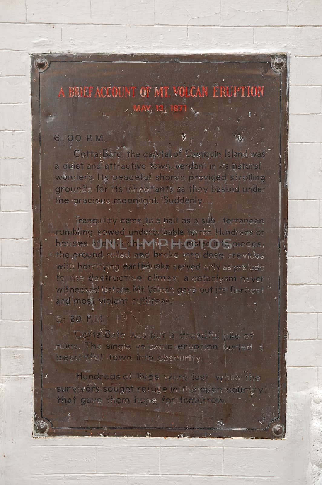 CAMIGUIN, PH - Mount Volcan eruption marker on February 3, 2013 in Camiguin, Philippines.