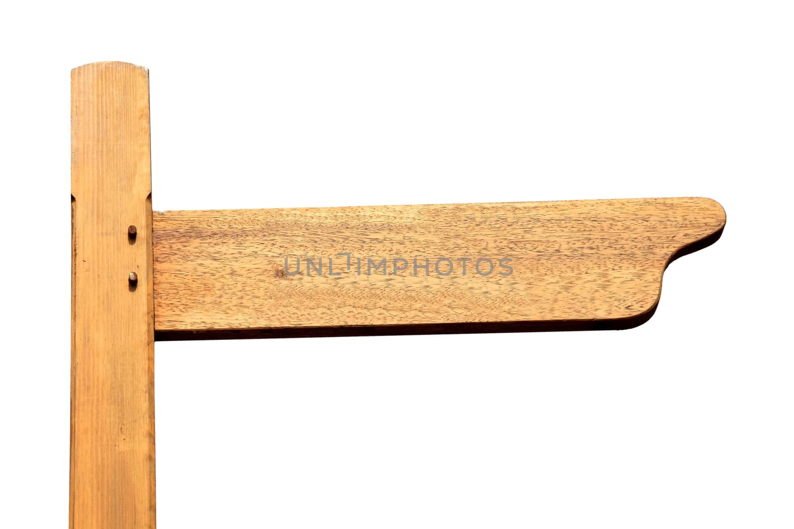 Blank wooden footpath signpost cut out on and isolated on a white background