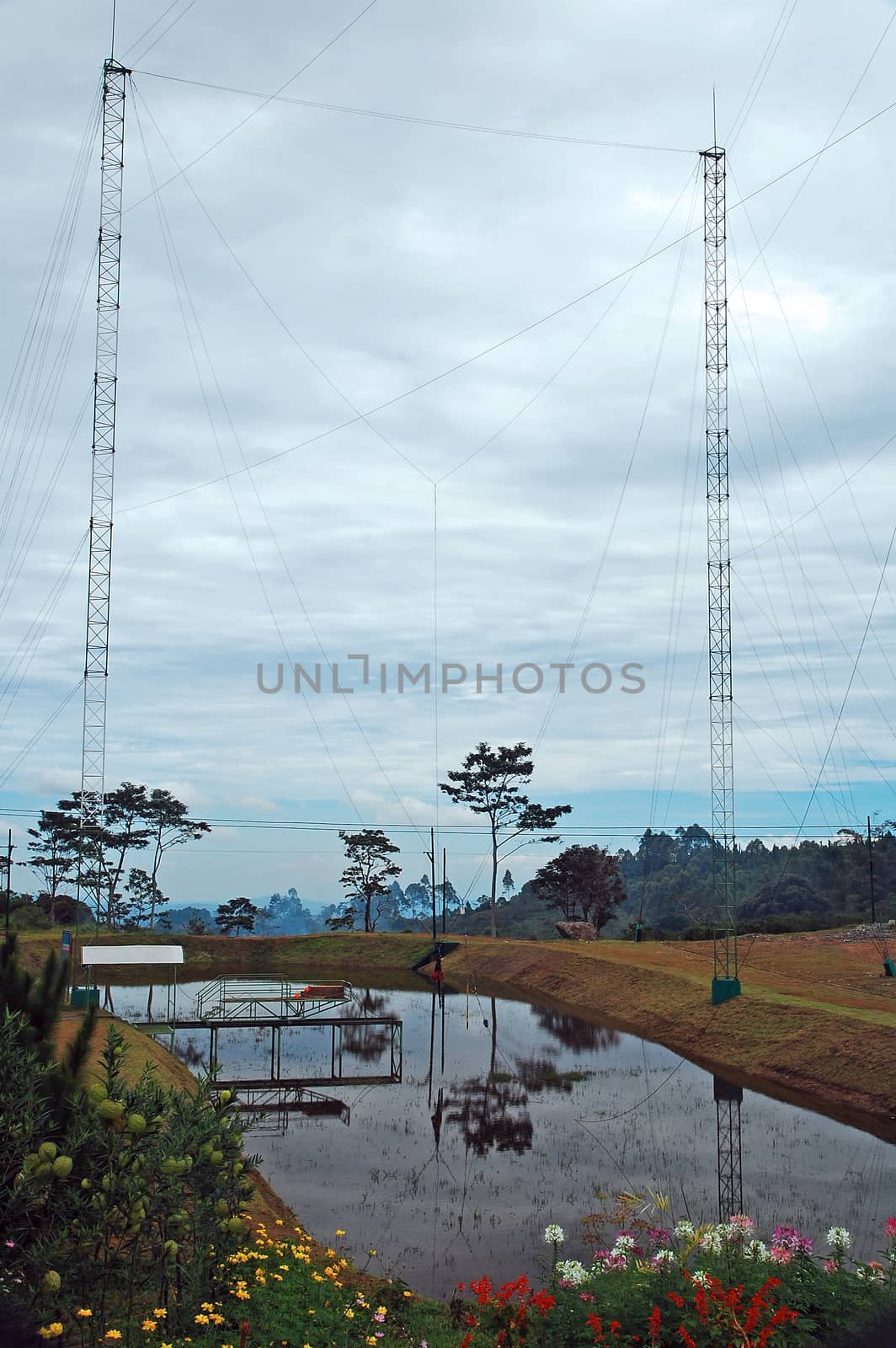 BUKIDNON, PH - FEB 6 - Dahilayan eco adventure park dropzone sky swing metal structure and cables on February 6, 2013 in Bukidnon, Philippines.